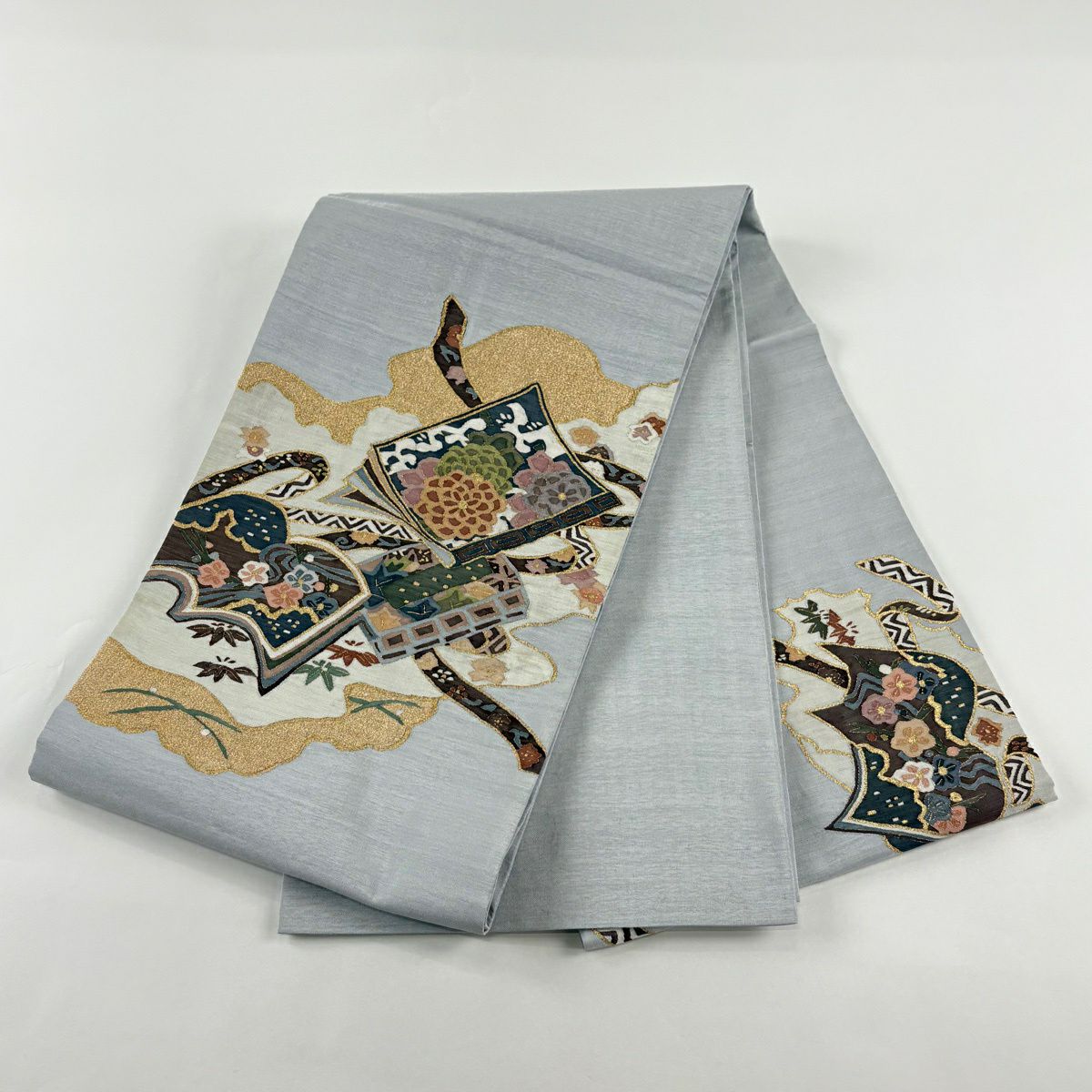 袋帶 名品級 冊子 松樹竹子梅花 金絲 金金箔 青灰 純蠶絲