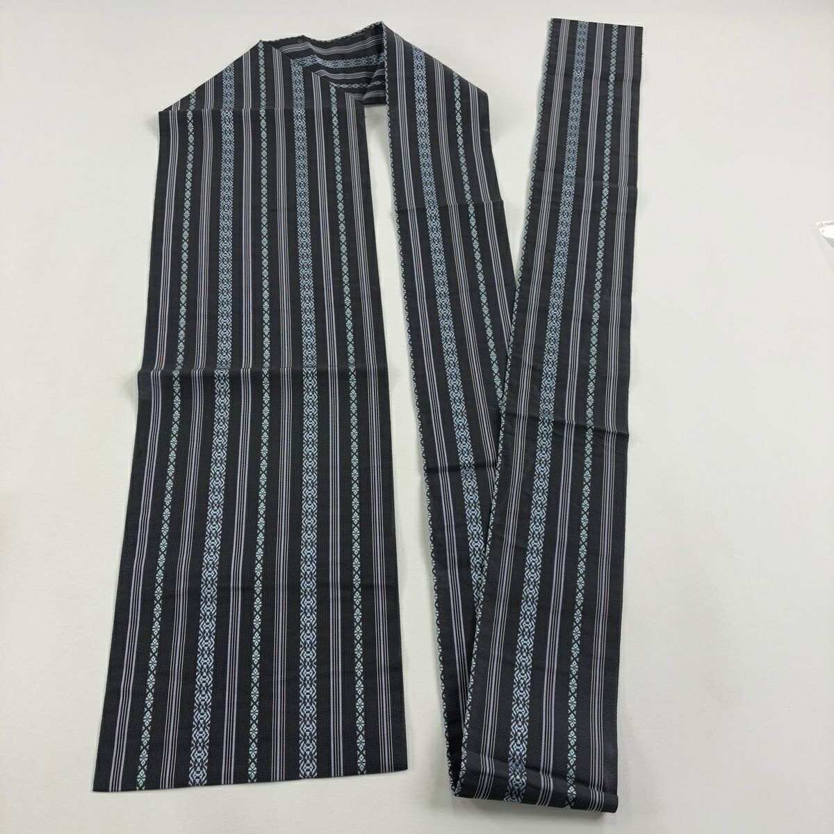 名古屋帶 名品級 幾何學 細條 深藍 純蠶絲