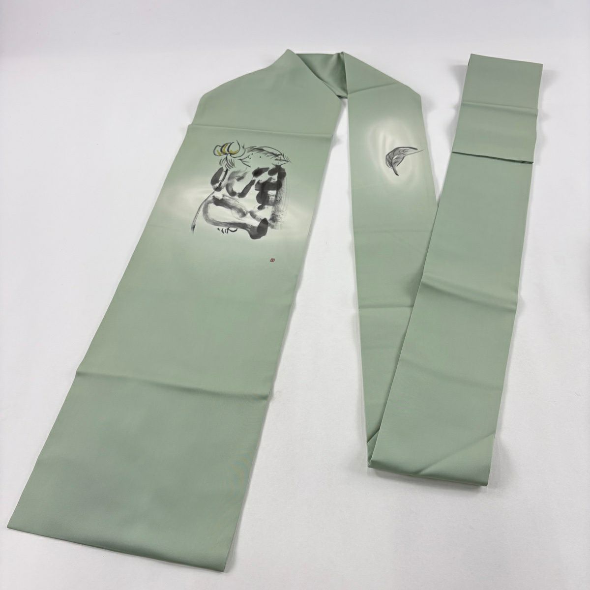 名古屋帶 名品級 附落款 河童 葉柄 漸變 薄綠 純蠶絲