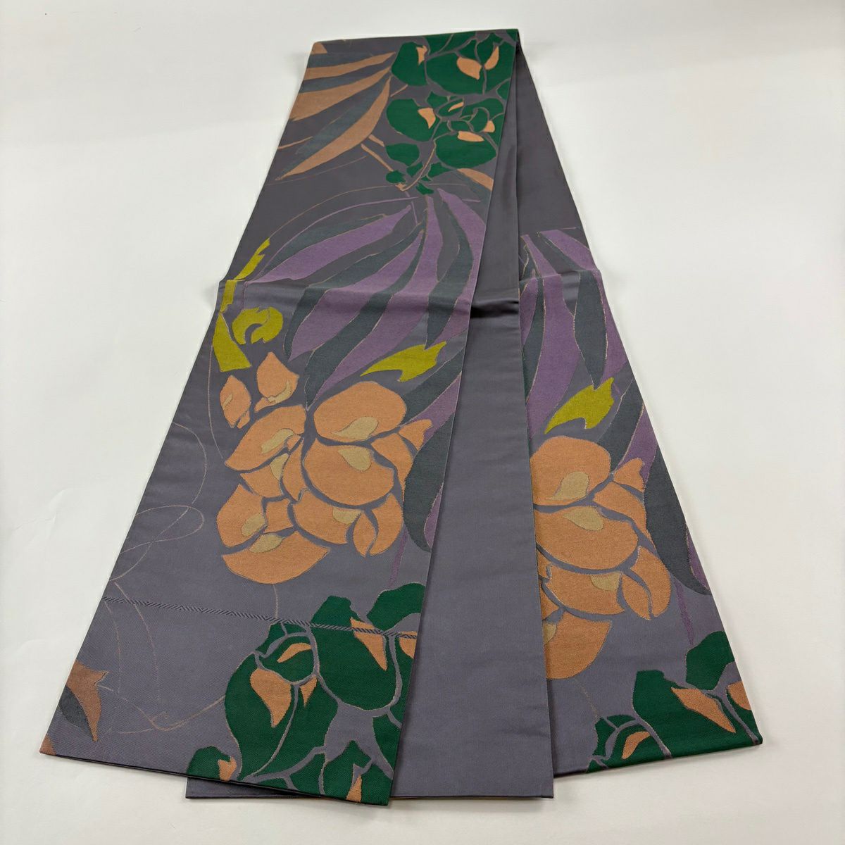袋帶 名品級 辻村珠三郎 落款 花 金金箔 灰紫 六通 純蠶絲