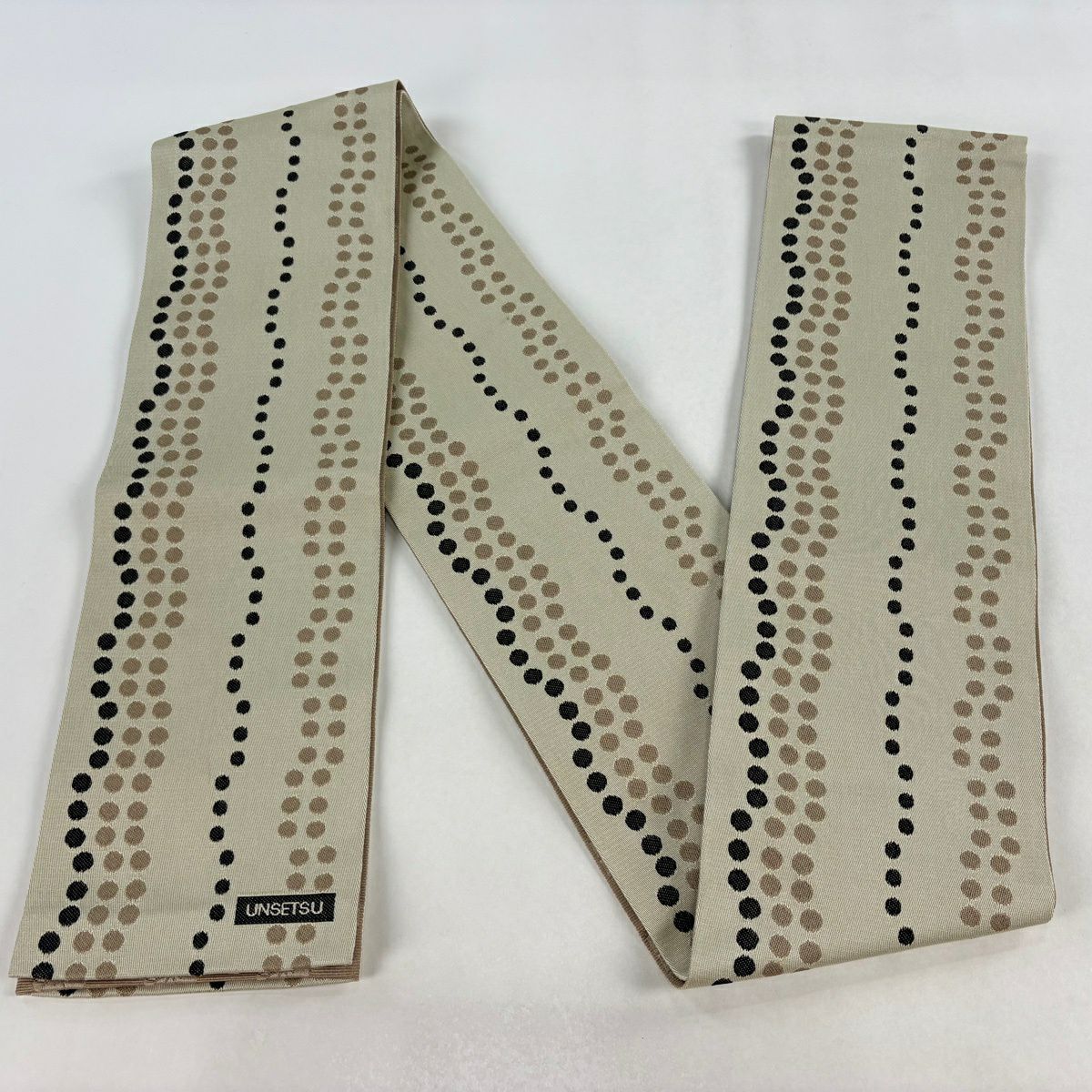 【美品】半幅帶 優品級 幾何學圖案 米色 化纖