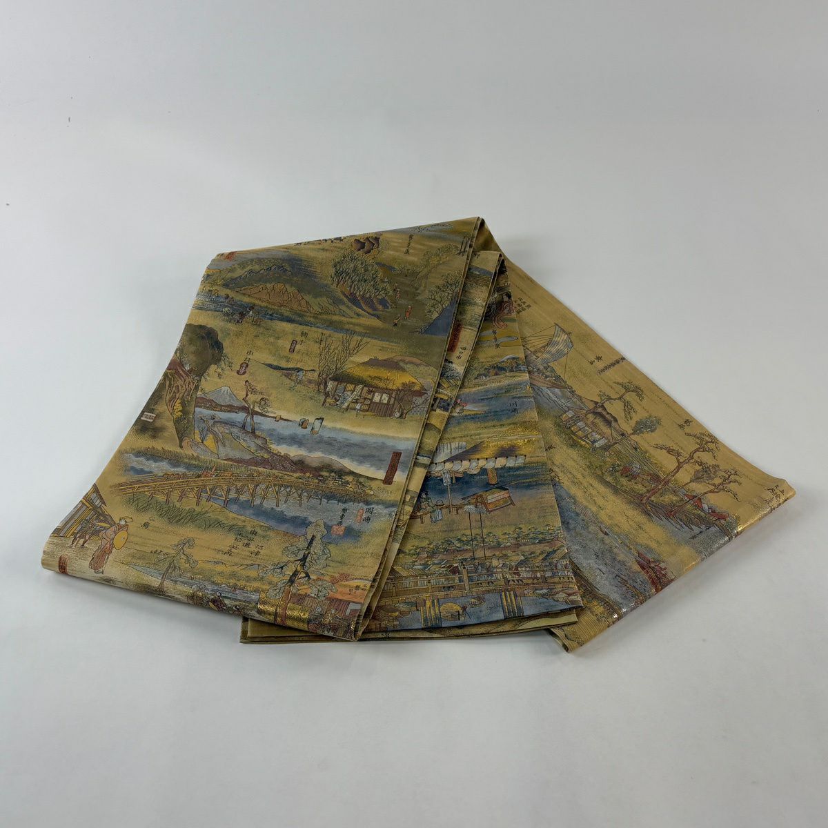 【美品】 袋帶 名品級 廣重 八種四百十八景 金金箔 山吹茶 純蠶絲