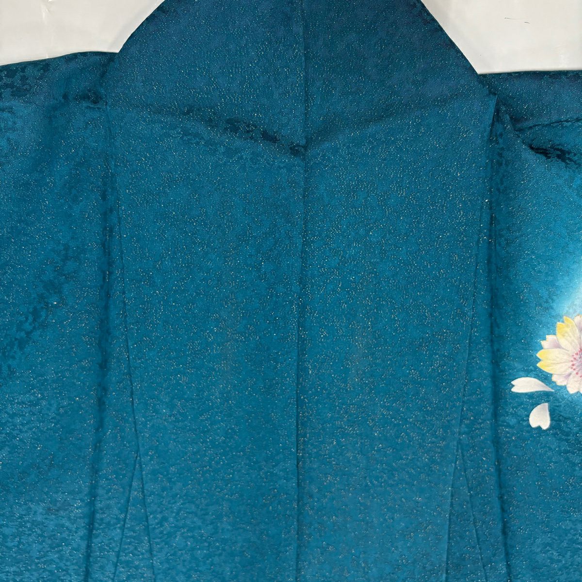 振袖禮服 身長162.5cm 袖長66.5cm M 雙層 樱花 樱花花瓣 金彩裝飾 金通し 青綠 純蠶絲 名品級