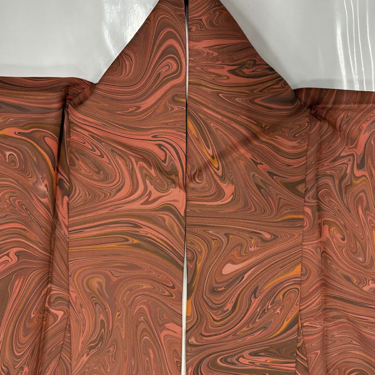 【美品】 小紋 身長163.5cm 袖長63.5cm S 雙層 墨流 紅茶 純蠶絲 名品級