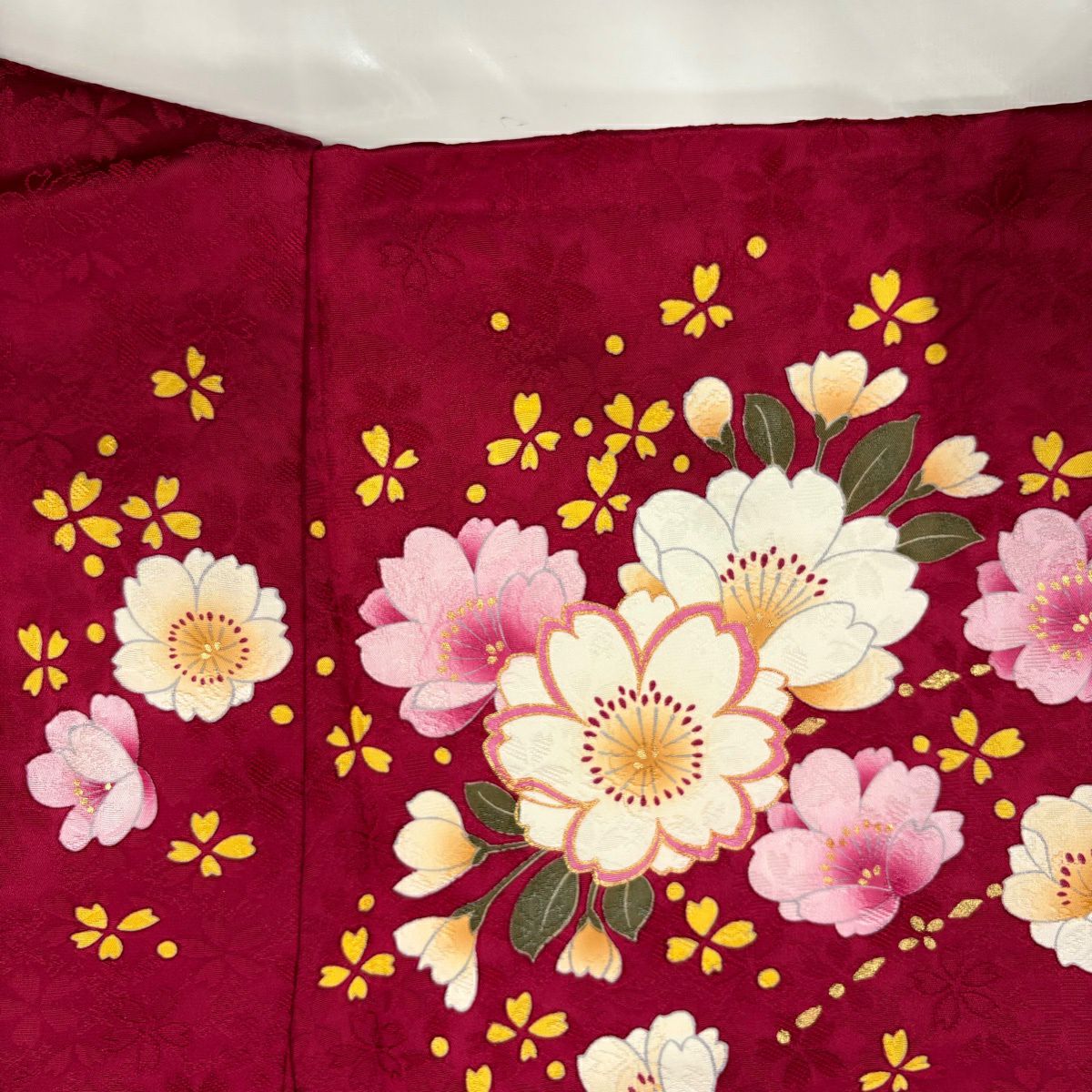 【美品】振袖禮服 身長157cm 袖長63.5cm S 雙層 草花紋紋 蝴蝶結 金銀彩 金金箔 深粉色 純蠶絲 名品級