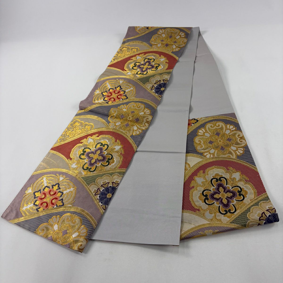 【美品】 袋帶 秀品級 波青海華紋 金絲 金金箔 金色 六通 純蠶絲