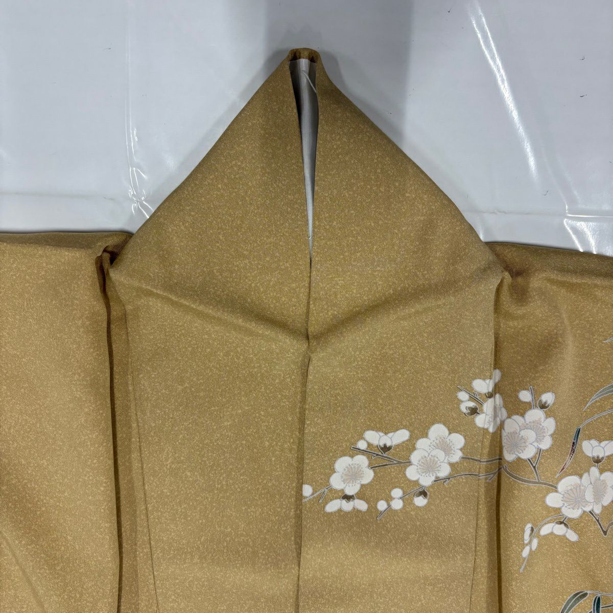 訪問服 身長167cm 袖長64cm M 雙層 草花紋紋 鴛鴦 金銀彩 漸層 淺茶 純蠶絲 優品級 一個紋