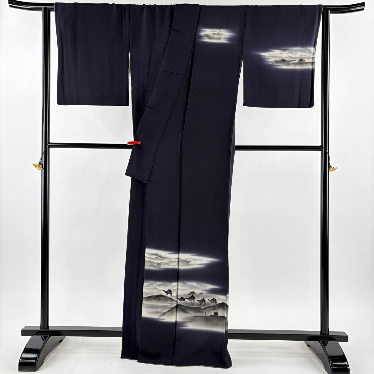 付下 身長164.5cm 袖長67.5cm L 雙層 絲綢之路 金銀彩 漸層 深紫 純蠶絲 逸品級
