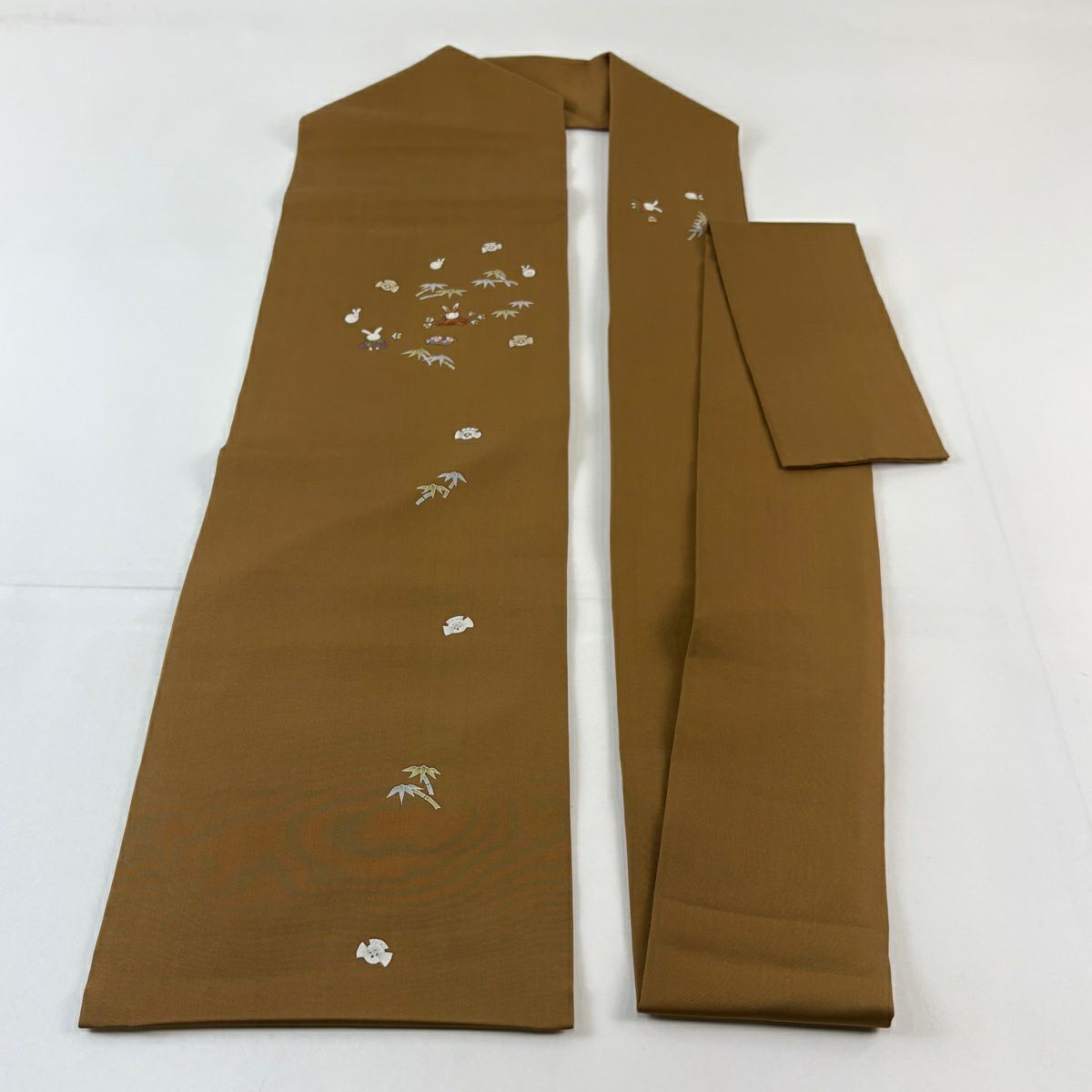 名古屋帶 名品級 兔子 竹子子 刺繡 金彩裝飾 茶 純蠶絲