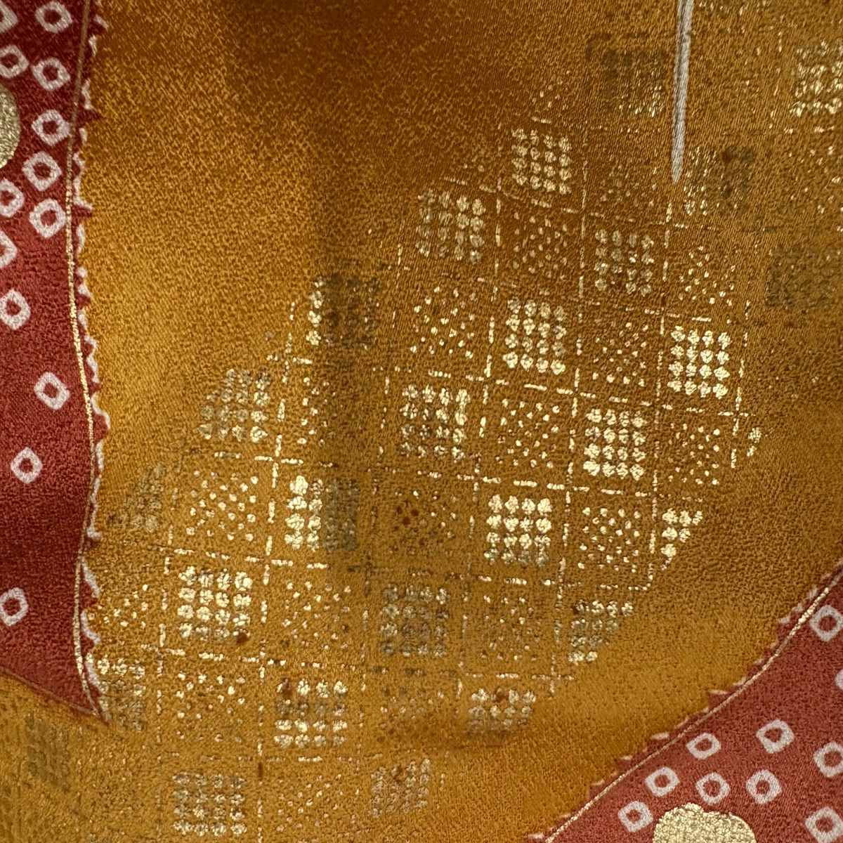 振袖禮服 身長174.5cm 袖長70cm 未仕立 櫻花 熨斗紋 金絲 金銀彩 山吹茶 純蠶絲 秀品級