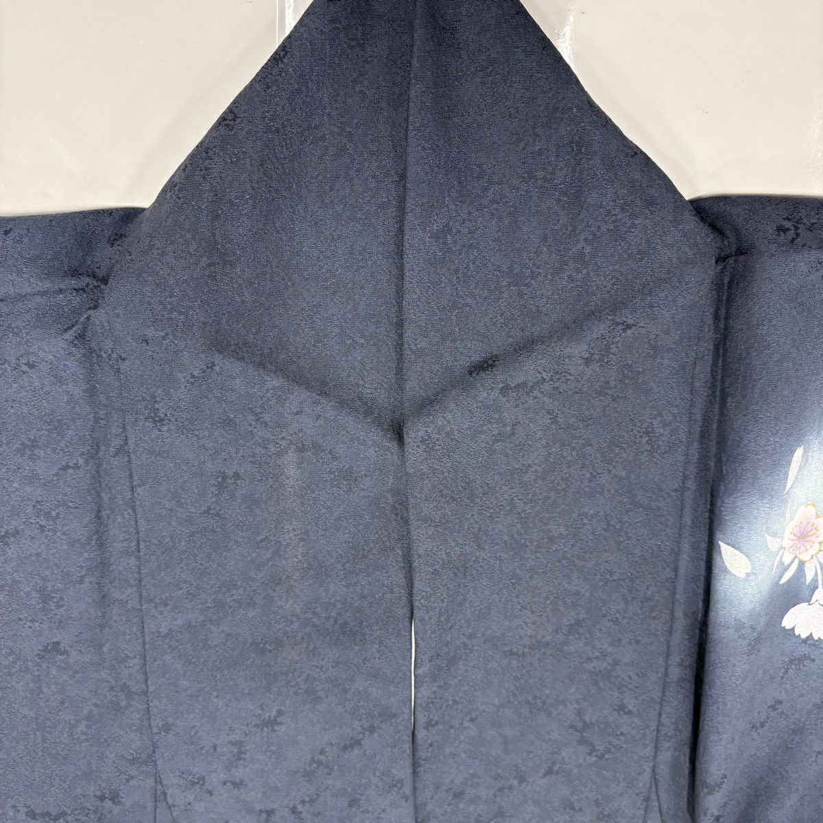 【美品】 付下 身長158cm 袖長65cm M 雙層 櫻花 輪廓 金線 漸層 深藍 純蠶絲 優品級