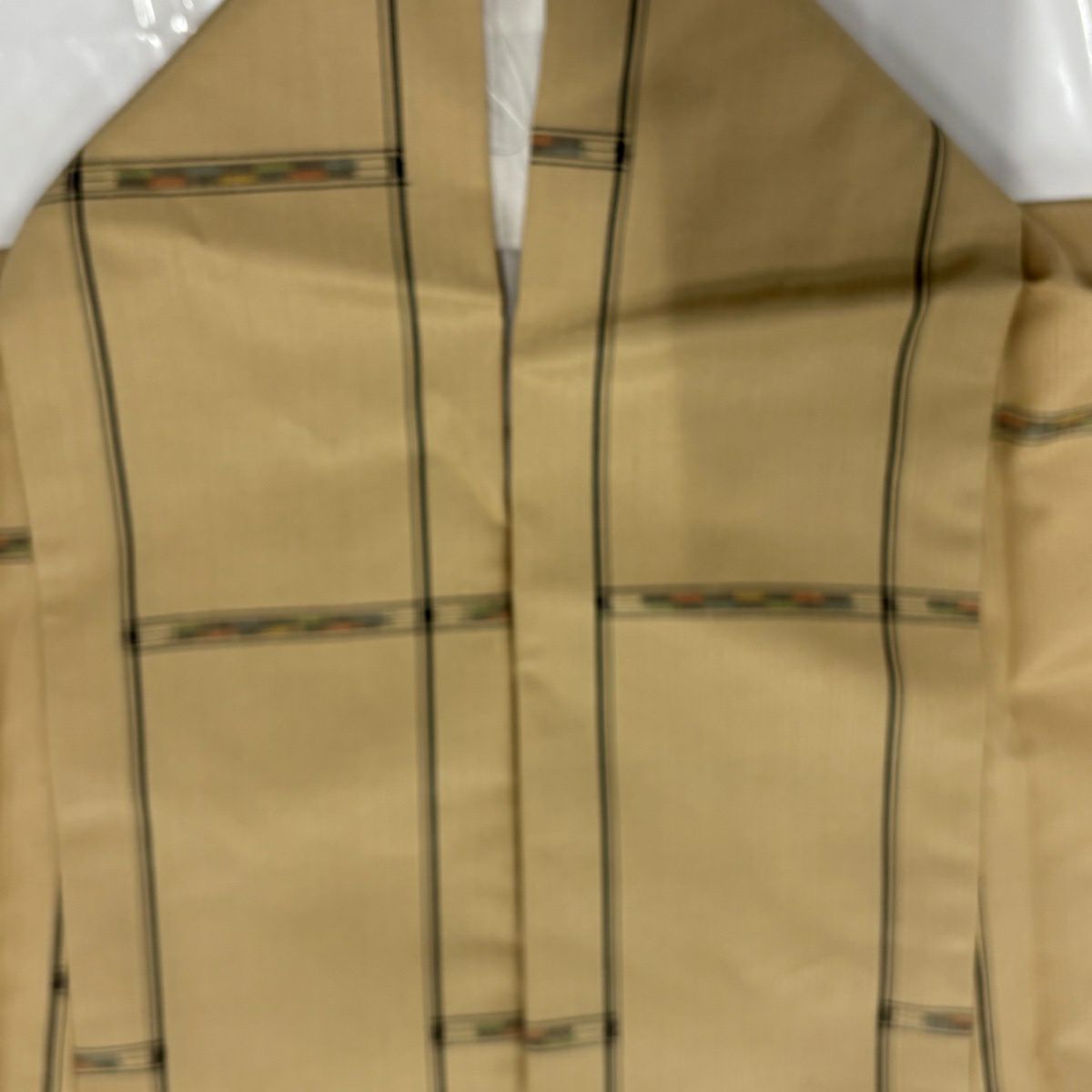 【美品】 紬織 身長165cm 袖長67cm M 雙層 條紋 幾何圖案 米色 純蠶絲 優品級