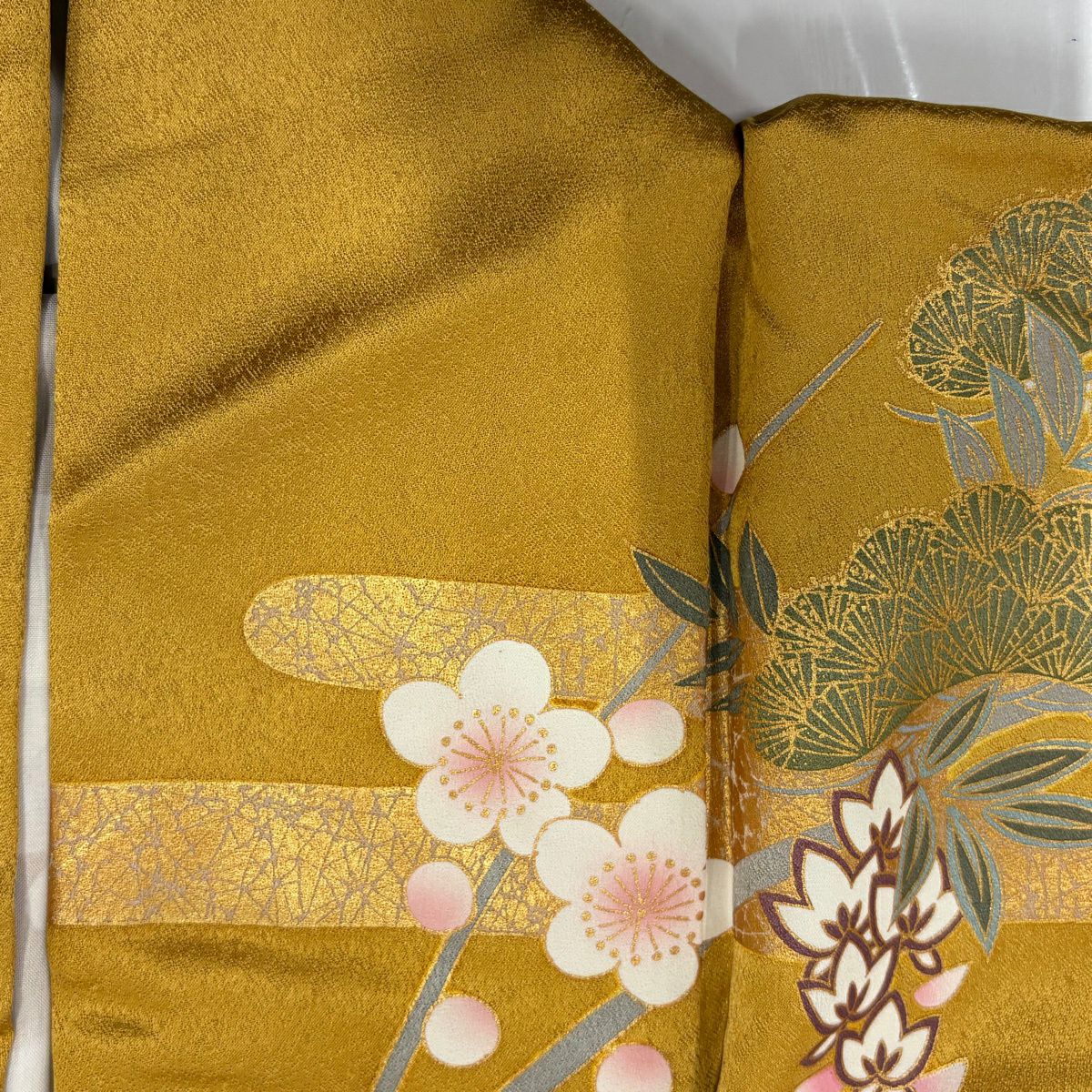 【美品】振袖禮服 身長167.5cm 袖長67cm M 雙層 御所車 草花紋 金絲 金銀彩 山吹 純蠶絲 秀品級