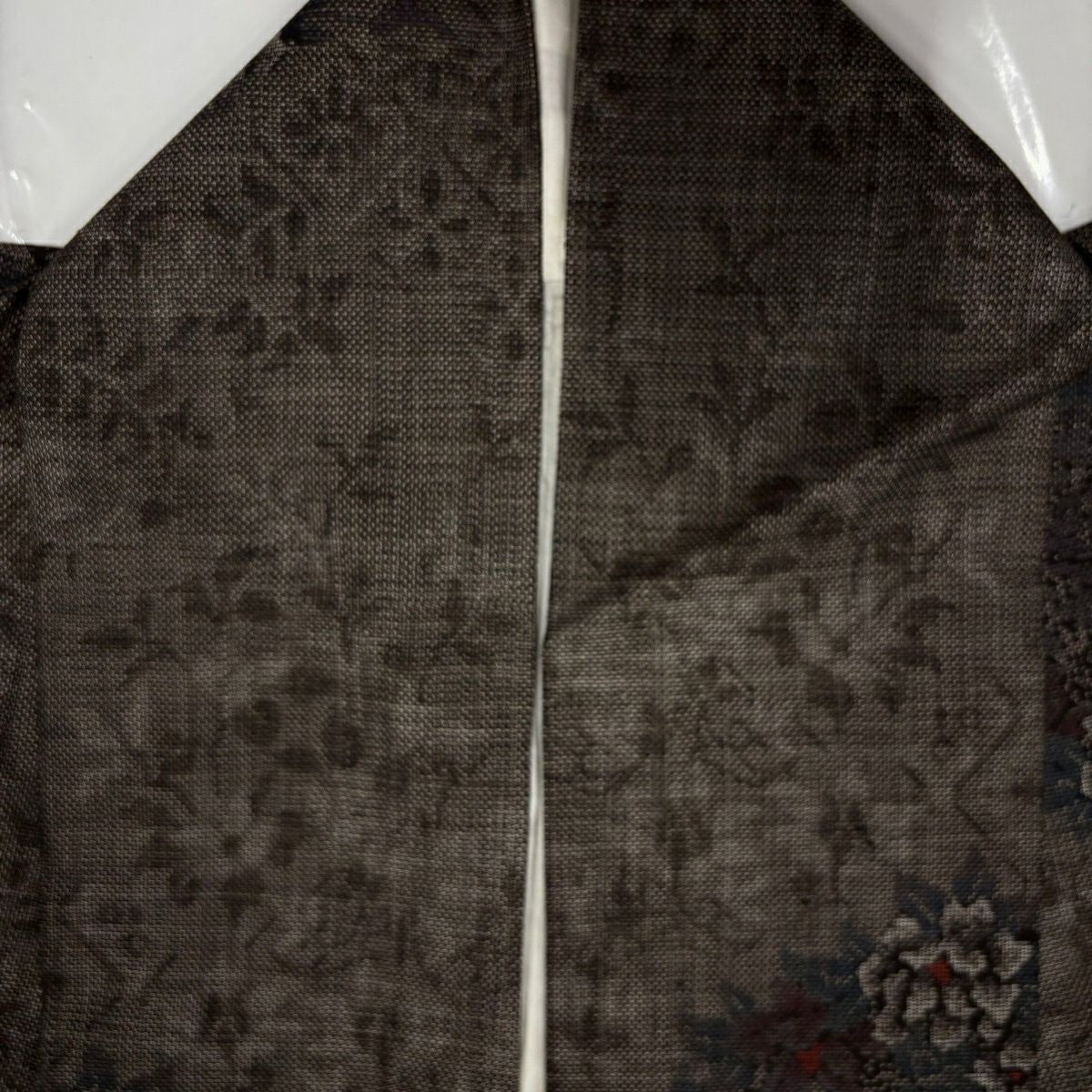 【美品】 紬織 身長156.5cm 袖長64cm M 雙層 菱 草花紋 焦茶 純蠶絲 秀品級