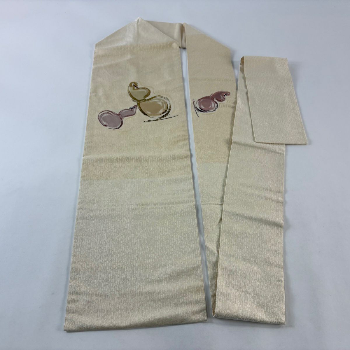 名古屋帶 秀品級 瓢箪 刺繡 米色 純蠶絲