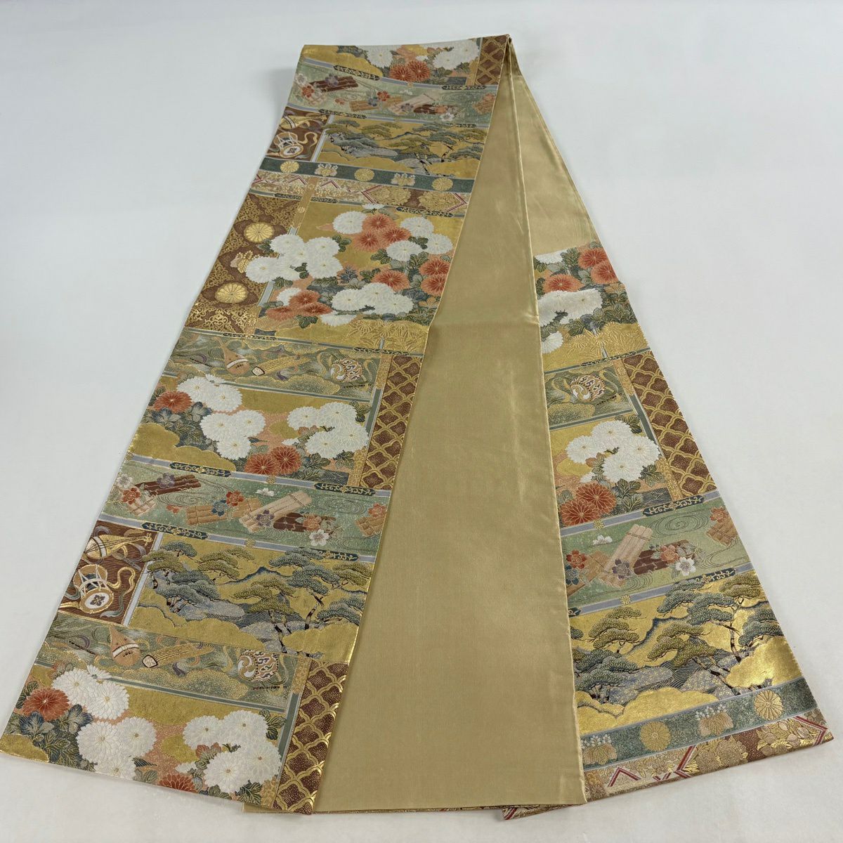 【美品】 袋帶 秀品級 高台寺蒔繪 金絲 金金箔 金 六通 純蠶絲