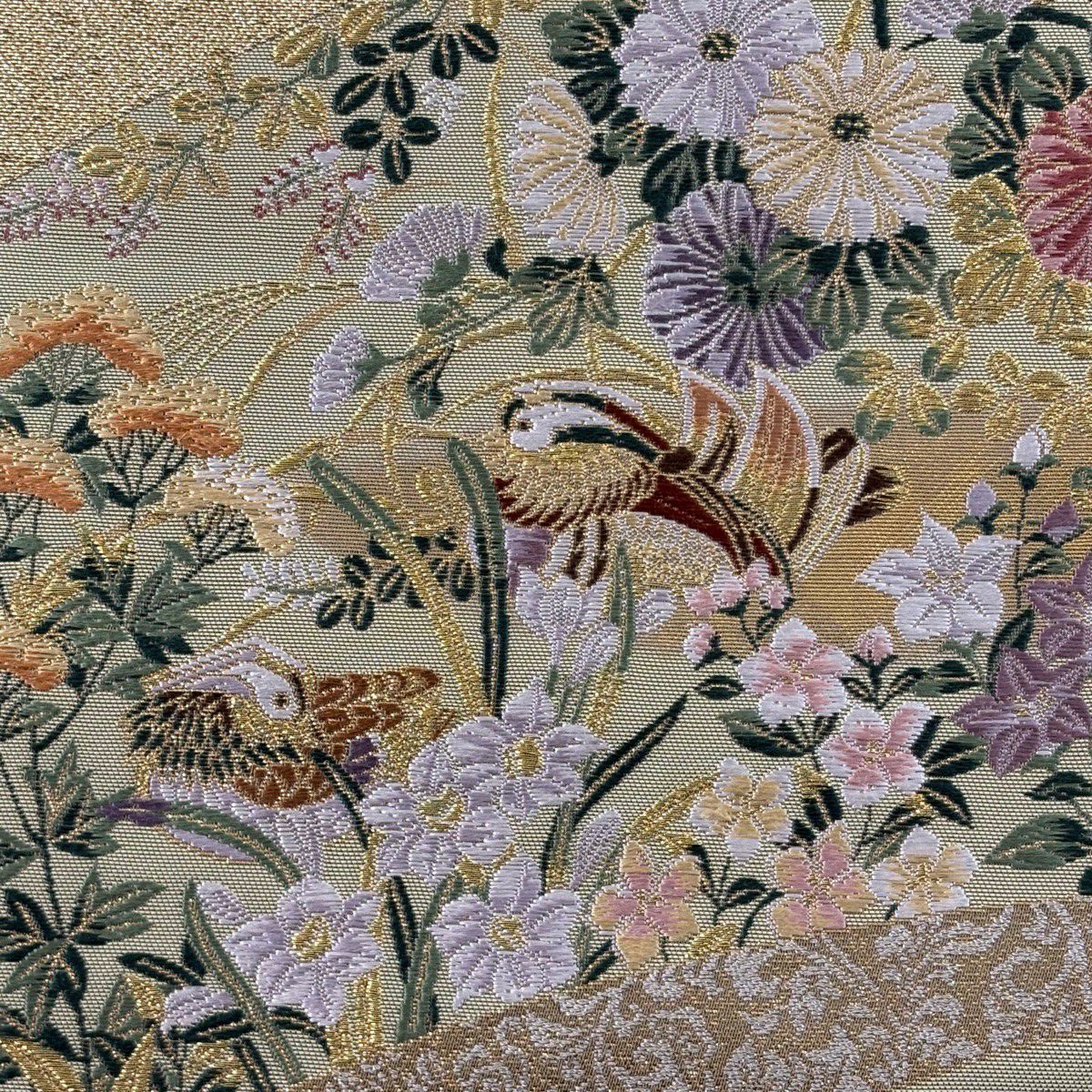 【美品】 付下 身長166cm 袖長65cm M 雙層 袋帶套裝 草花紋紋 漸層 淺黃 純蠶絲 優品級
