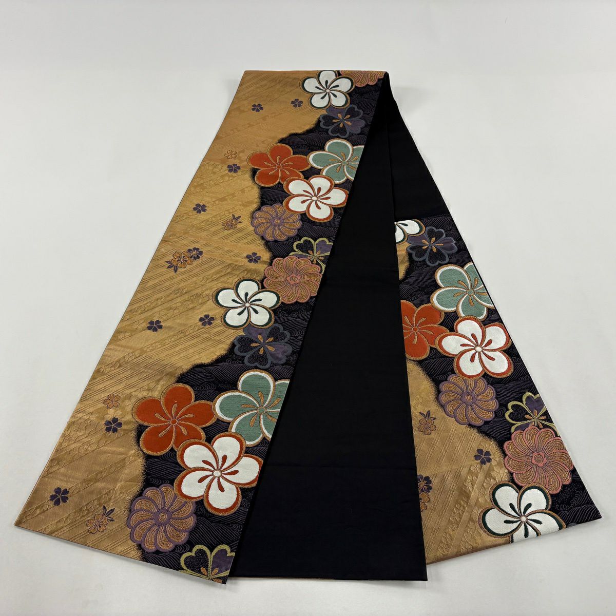 袋帶 優品級 旋梅花 花朵 刺繡 金線 紫色 六通 純蠶絲