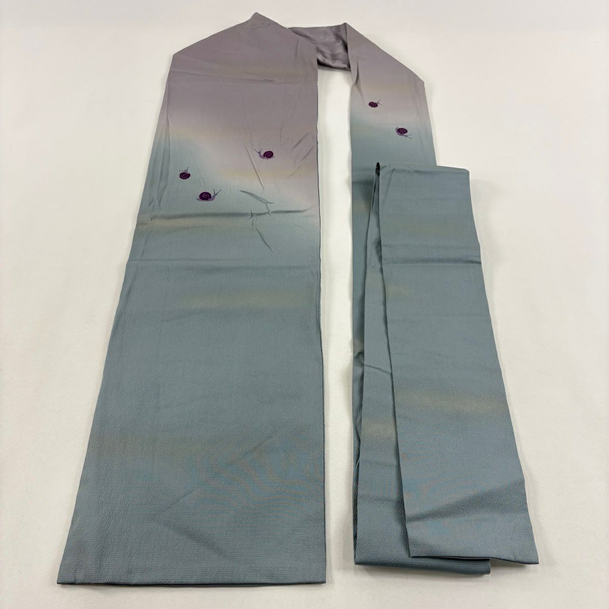 名古屋帶 秀品級 蝸牛 金銀彩 漸層 青灰色 純蠶絲