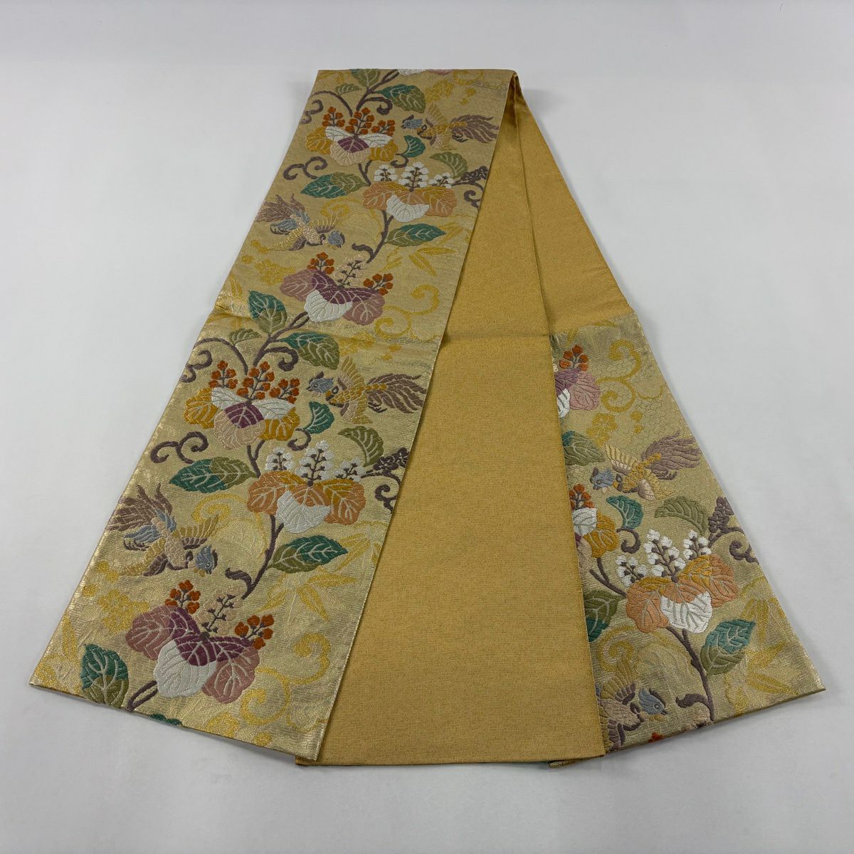 【美品】 袋帶 秀品級 桐 鳳凰 纏織 金金箔 金色 六通 純蠶絲