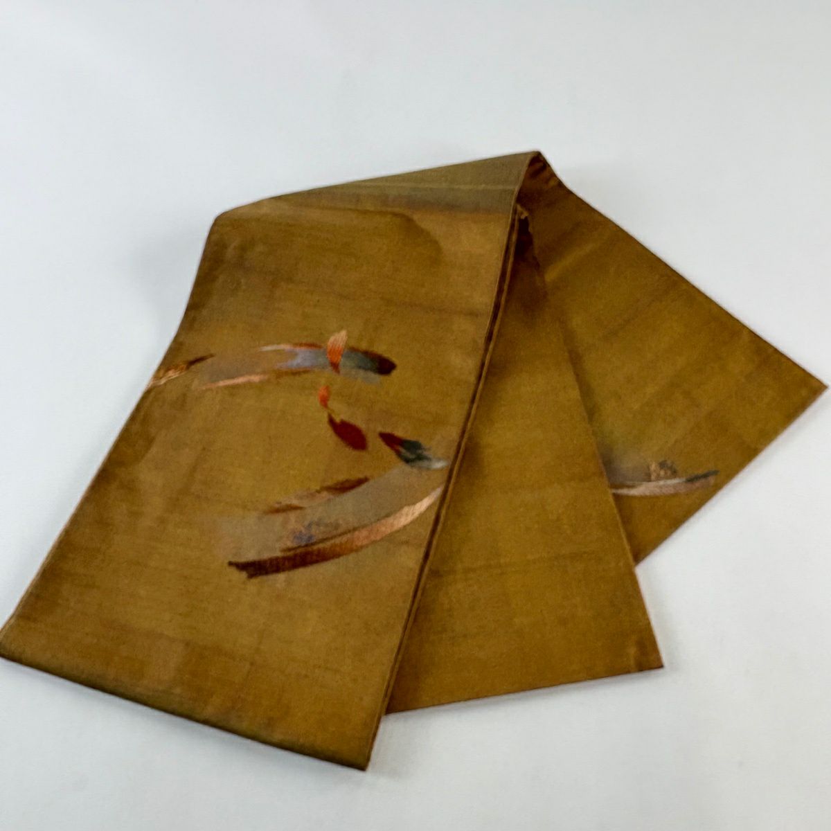 袋帶 秀品級 紬織織 幾何圖案 刺繡 金線 山吹茶 紋樣 正蠶絲