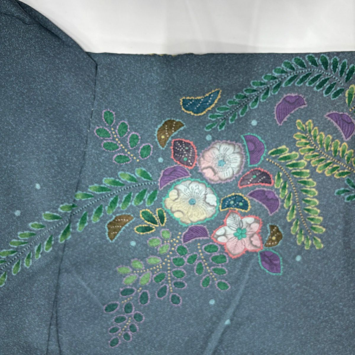 【美品】訪問服 身長170cm 袖長65.5cm 未裁縫 仮絵羽 辻花染 染分 ぼかし 灰綠 純蠶絲 名品級