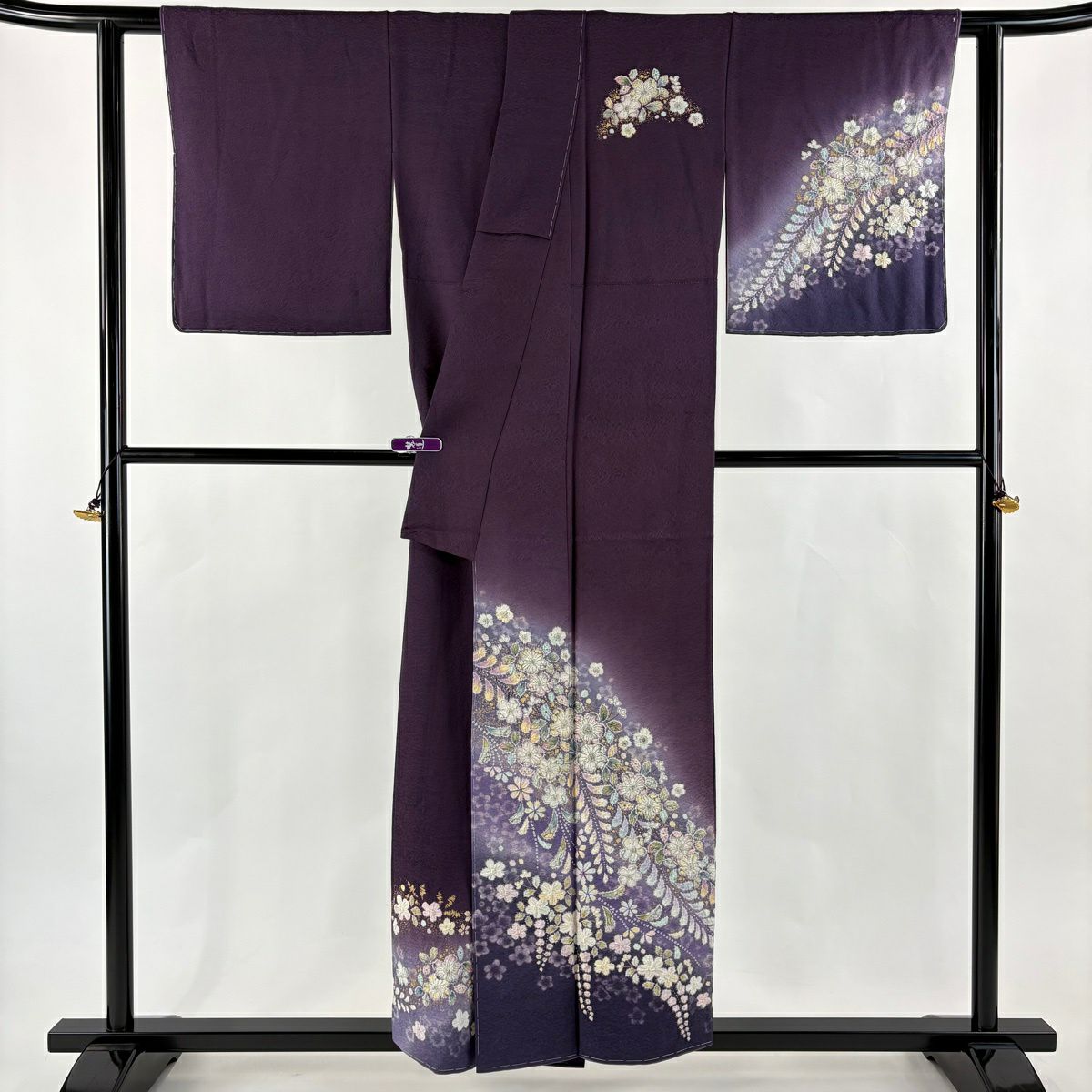 訪問服 身長155.5cm 袖長63cm S 雙層 德永憲峯 落款あり 辻花染 金銀彩 漸層 紫 純蠶絲 逸品級