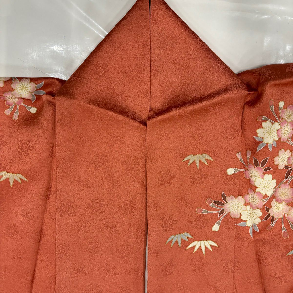 訪問服 身長163.5cm 袖長66cm M 雙層 幔幕 樱楓 金絲 金銀彩 鮭粉色 純蠶絲 名品級