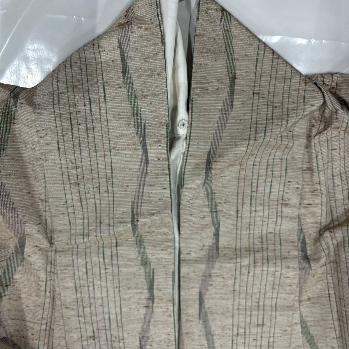 【美品】 紬織 身長159cm 袖長63.5cm S 雙層 縞 幾何圖案 淺茶 純蠶絲 名品級