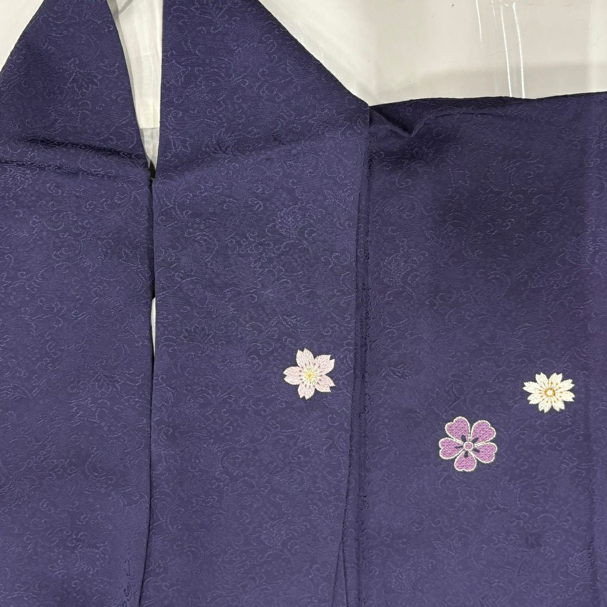 付下 身長162cm 袖長65cm M 雙層 落款有 兔子 櫻花 刺繡 金銀彩 紫 純蠶絲 名品級