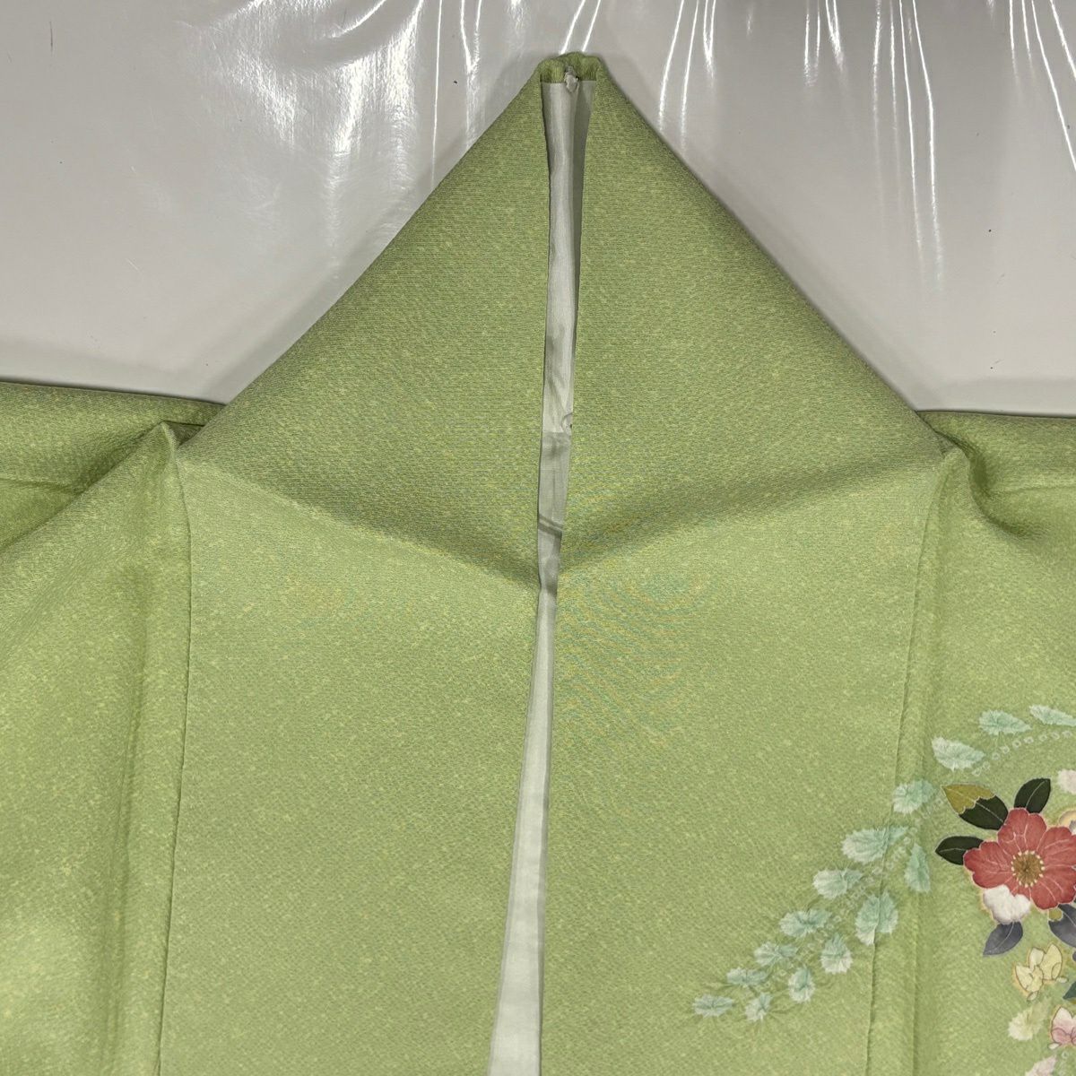 【美品】訪問服 身長164cm 袖長64cm M 雙層 牡丹 藤 絞染 漸層 淺綠 純蠶絲 名品級