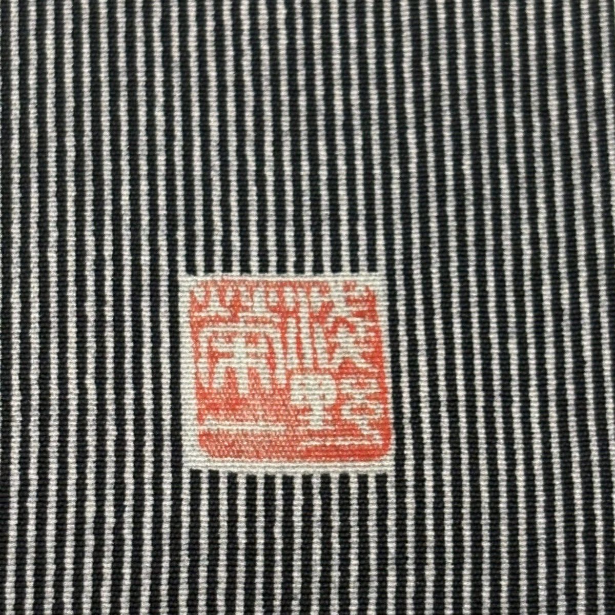【美品】 江戶小紋 身長161cm 袖長63.5cm S 雙層 落款あり 縱條 幾何圖案 黑灰 純蠶絲 名品級