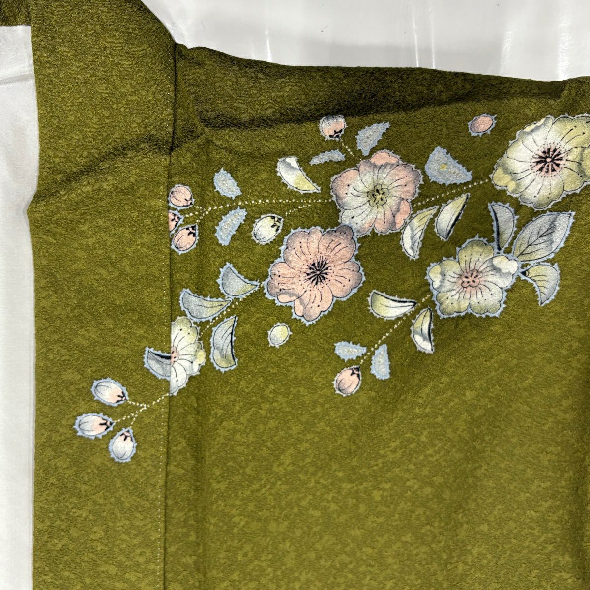 【美品】訪問服 身長160cm 袖長63cm S 雙層 鈕扣襯 辻花染 金銀彩 漸層 鶯色 純蠶絲 名品級