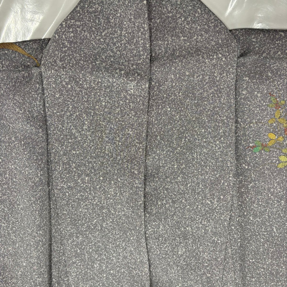 付下 身長154.5cm 袖長63cm S 雙層 落款 仙鶴 扇子面 金銀彩 灰 純蠶絲 秀品級