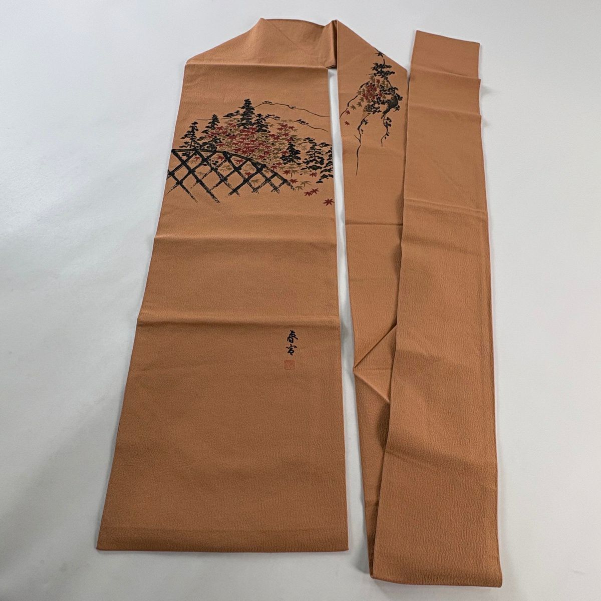 名古屋帶 秀品級 落款あり 山科春宣 籬 笹 薄茶 純蠶絲