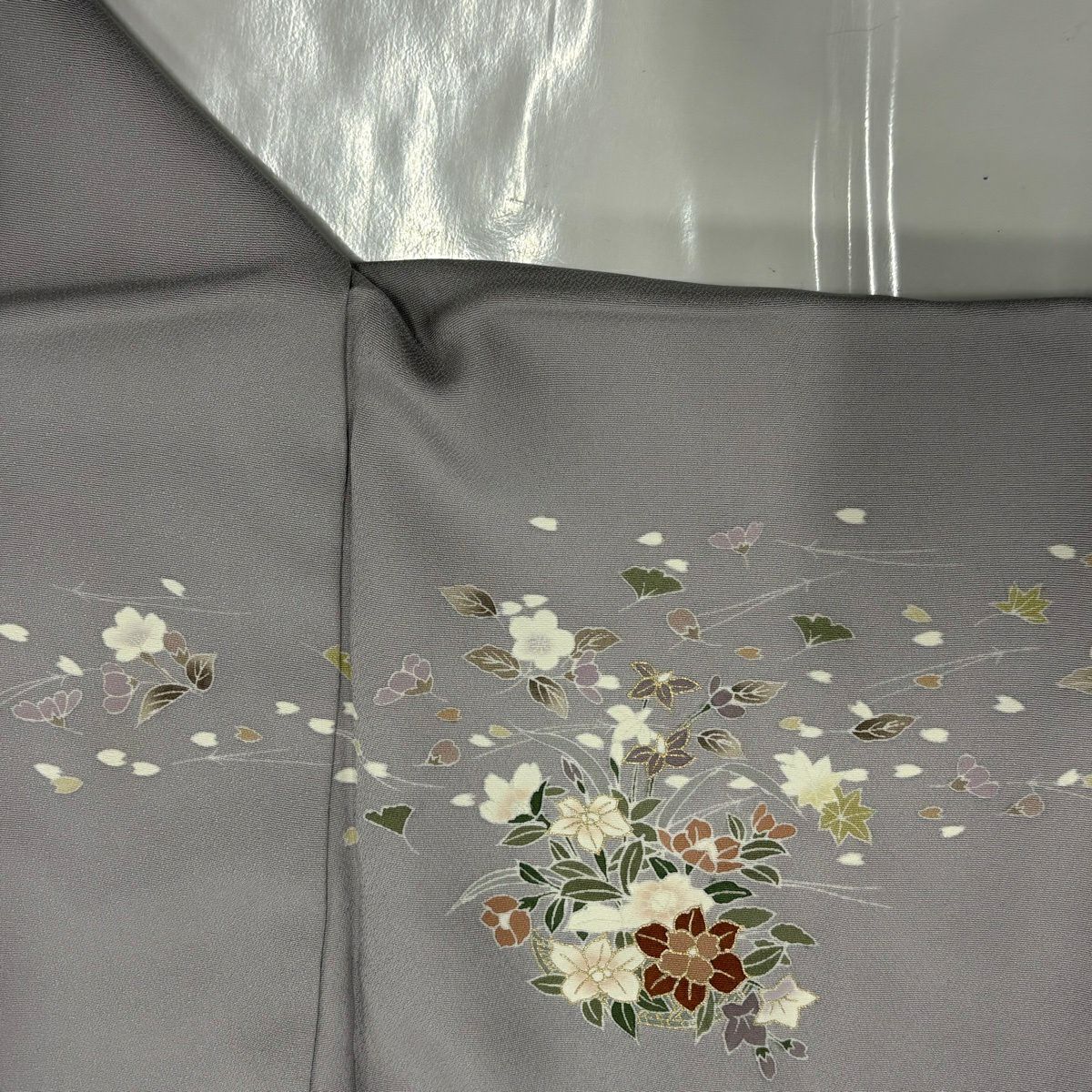 【美品】訪問服 身長157.5cm 袖長62cm S 雙層 花籠 吹寄 金絲 金銀彩 淺紫 純蠶絲 優品級