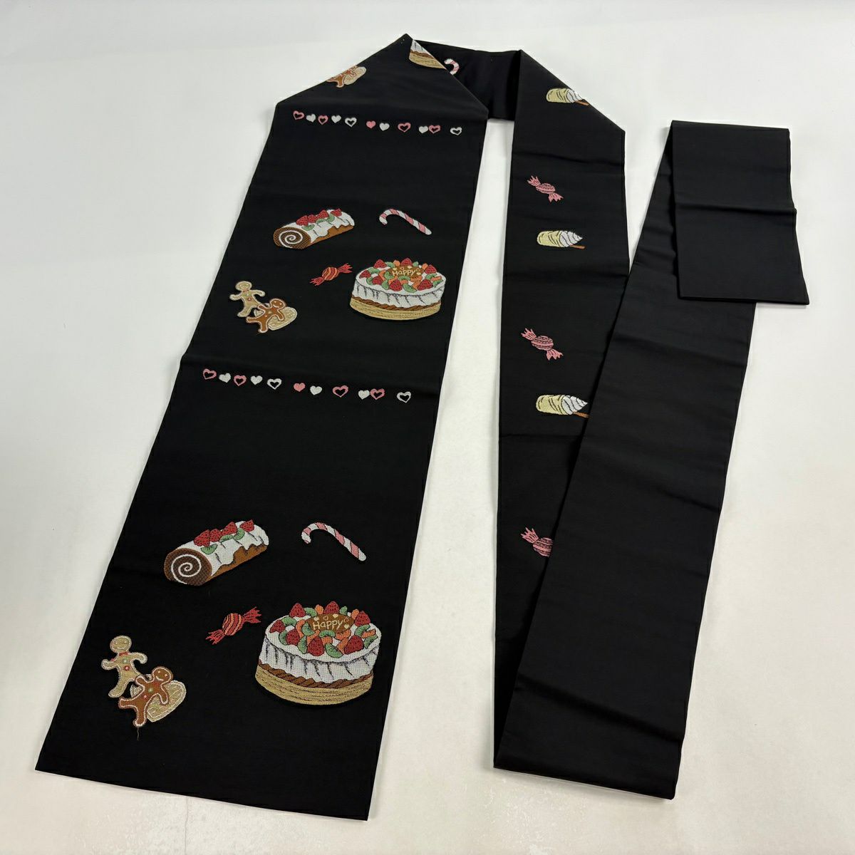 【美品】名古屋帶 逸品級 蛋糕 糖果 黑 純蠶絲