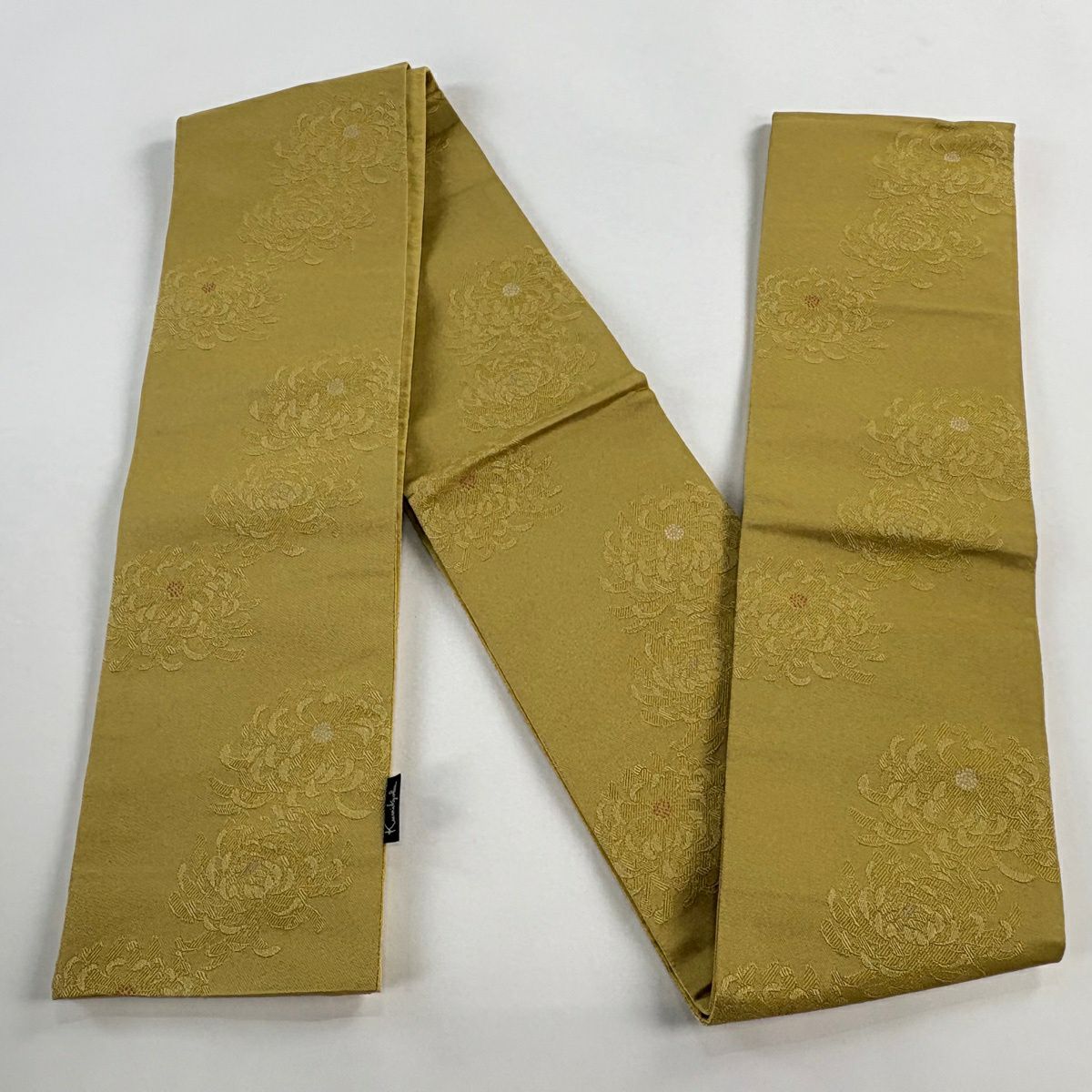 【美品】半幅帶 優品級 kumikyoku 菊花 芥末色 化纖