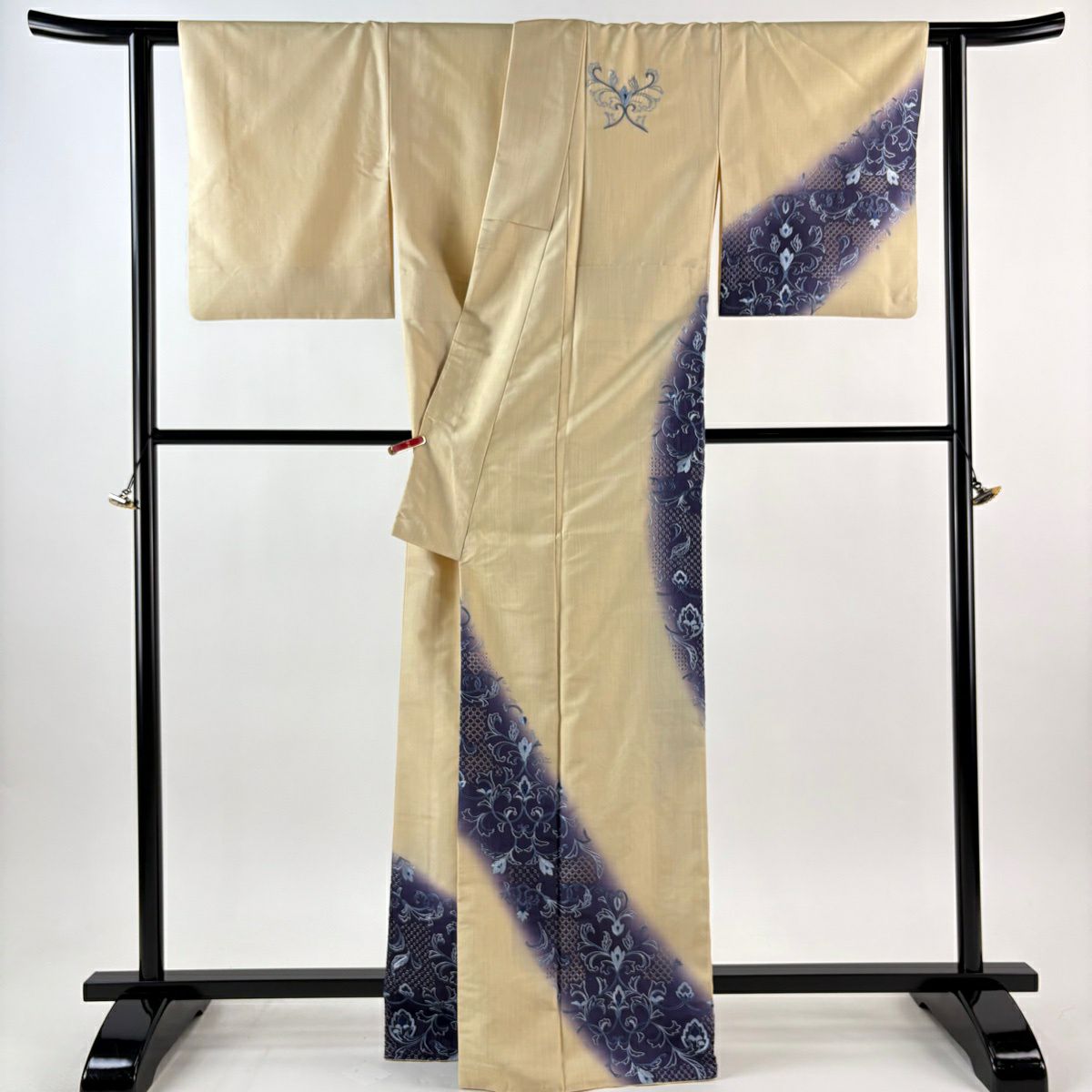 付下 身長166.5cm 袖長64cm M 雙層 紬織織 花唐草紋 刺繡 米色 純蠶絲 逸品級