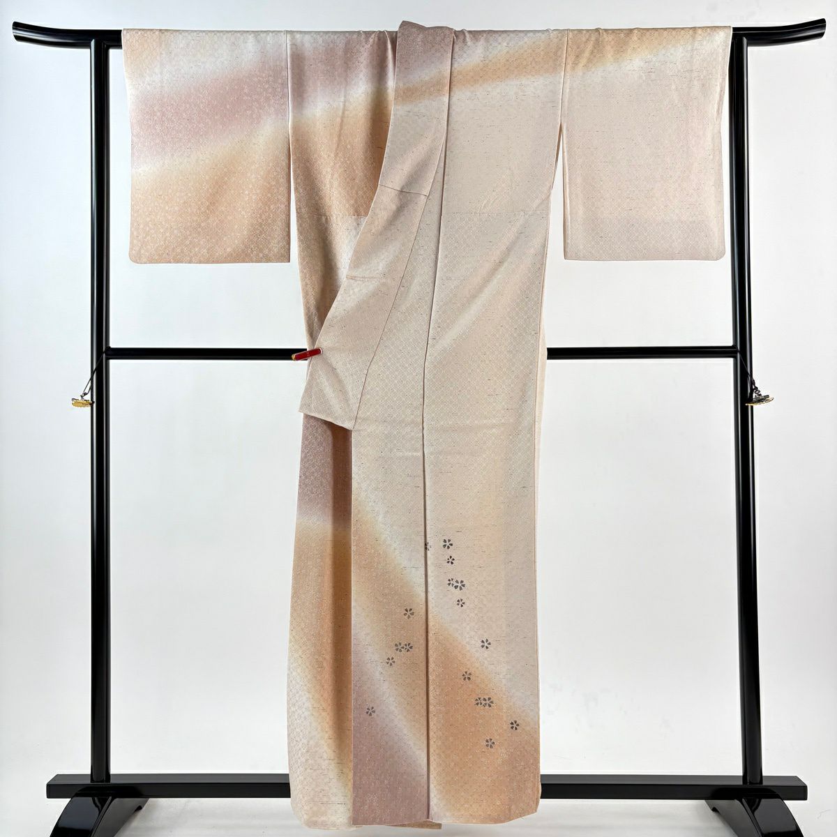 付下 身長158.5cm 袖長65.5cm M 雙層 蕨紬織織地 證書齊全 櫻花花瓣 花織 金銀彩 粉米色 純蠶絲 逸品級