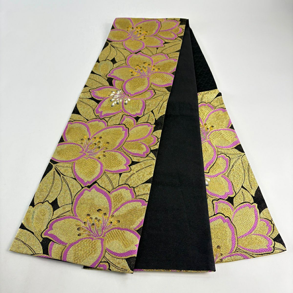 【美品】 袋帶 秀品級 振袖禮服禮服用 櫻花 金絲 金金箔 金色 六通 純蠶絲