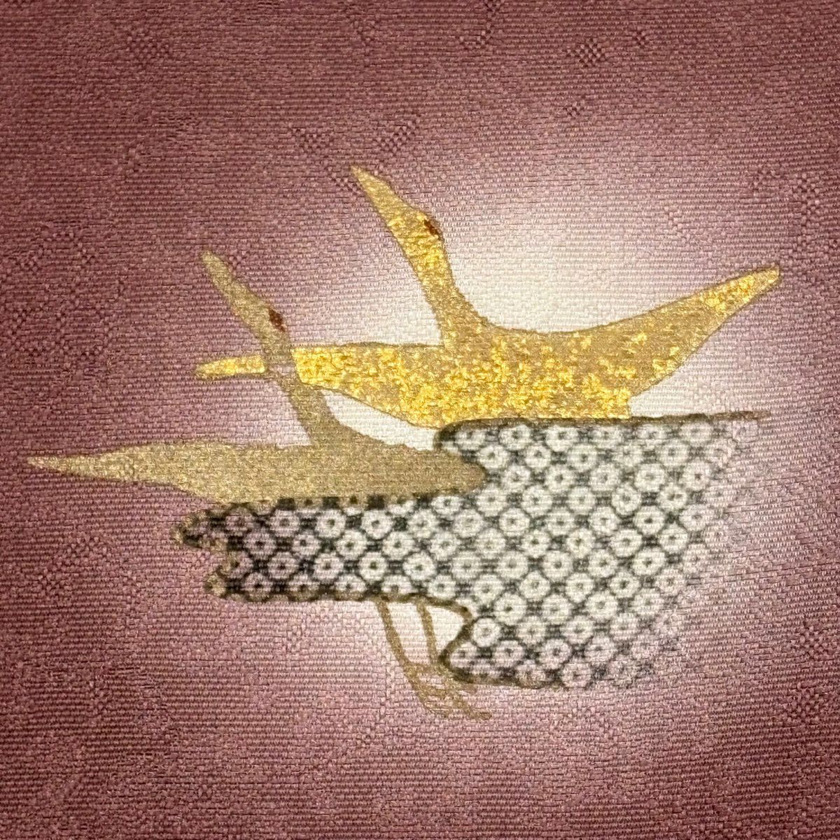 付下 身長173cm 袖長68cm L 雙層 仙鶴 松樹梅花 金銀彩 金絲 小豆 深紅 純蠶絲 名品級