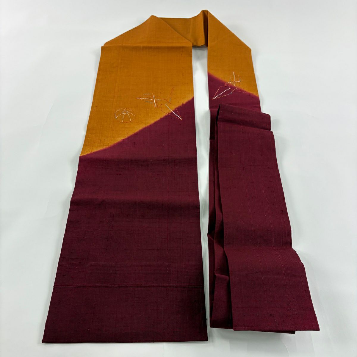 【美品】名古屋帶 秀品級 折仙鶴 紙風船 刺繡 橙色 純蠶絲