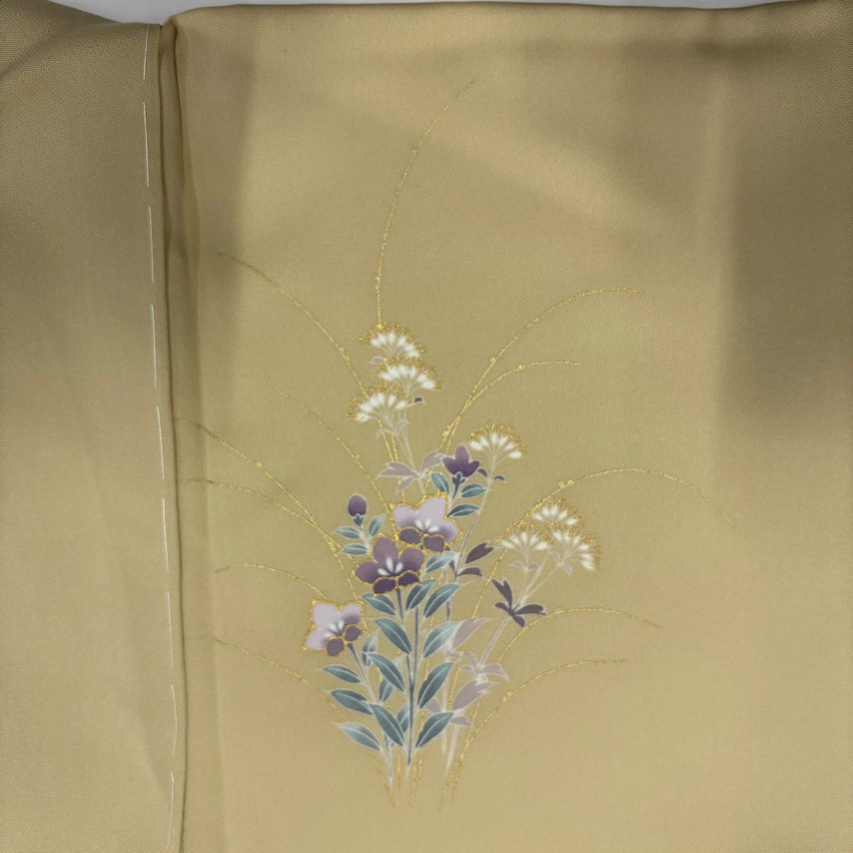 【美品】 付下 身長157.5cm 袖長62.5cm S 雙層 秋草 流水 金銀彩 染分 米色 純蠶絲 秀品級
