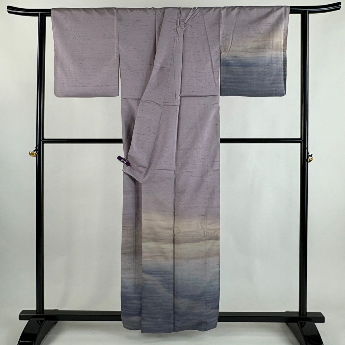 付下 身長158cm 袖長65cm M 雙層 牛首紬織織 地 落款あり 霞 漸層 薄紫 純蠶絲 逸品級 一つ紋