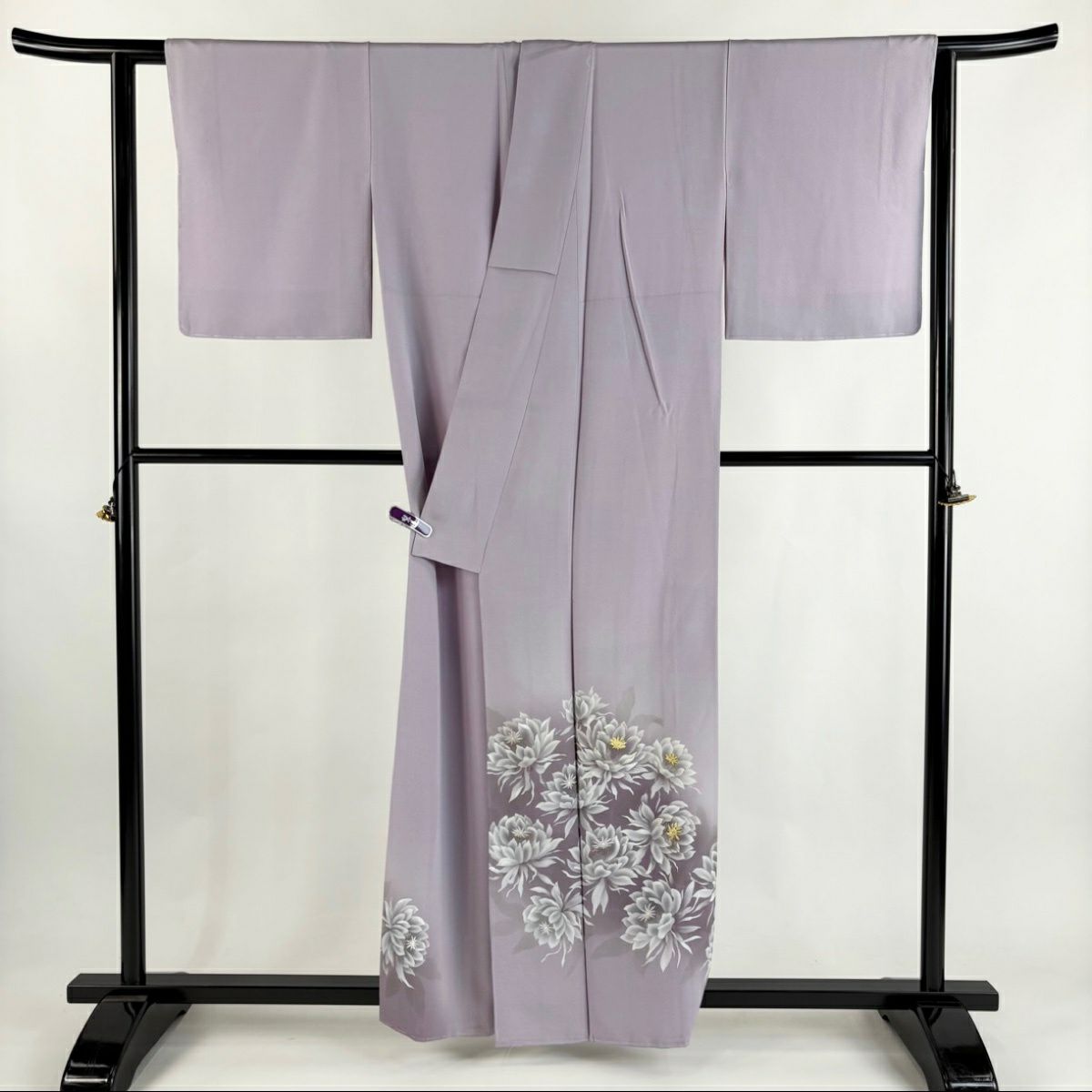 付下 身長158cm 袖長63cm S 雙層 藤本隆士 落款 草花紋紋 螺鈿 金銀彩 淡紫 純蠶絲 逸品級