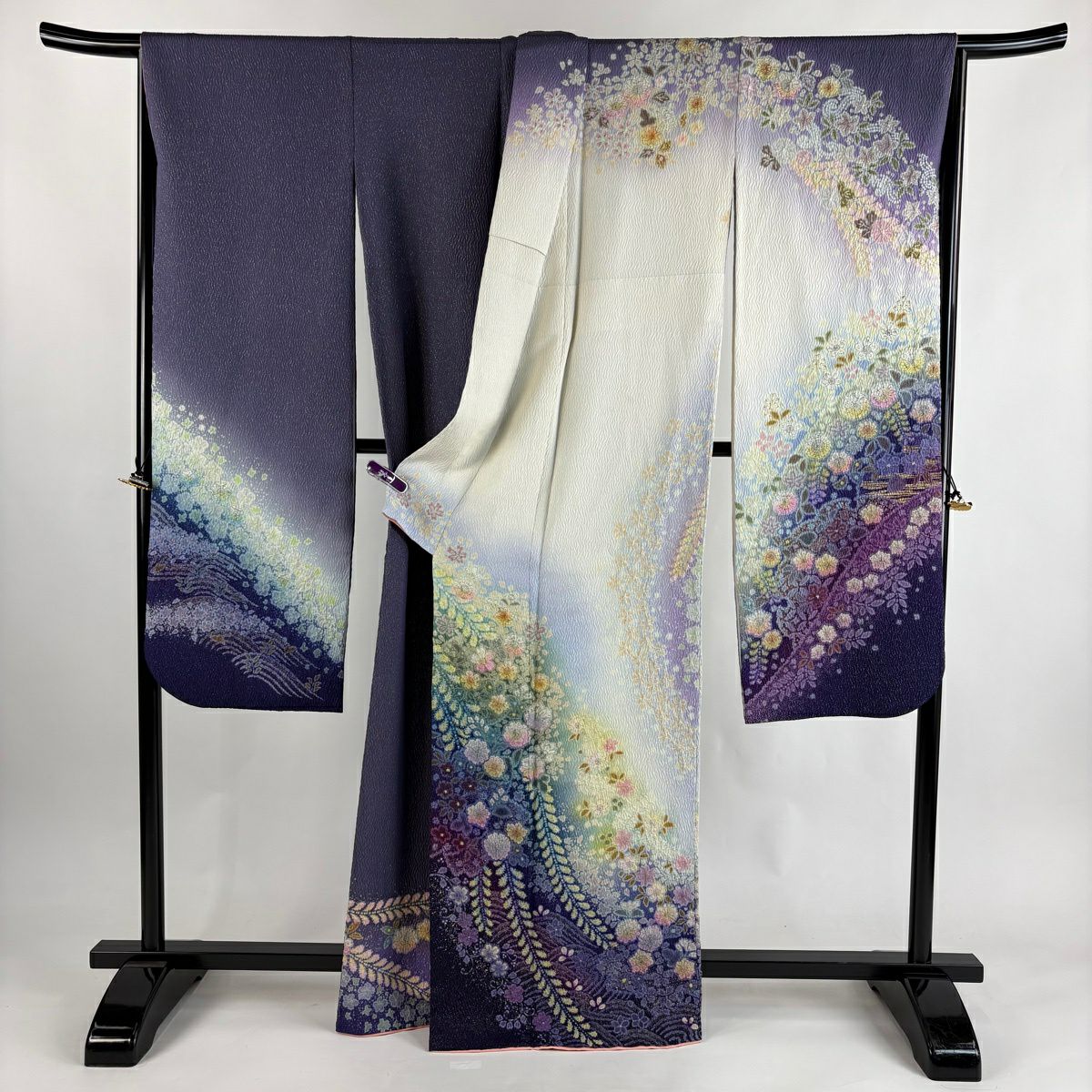 振袖禮服 身長164.5cm 袖長69cm L 雙層 吉乃一廉 落款あり 辻花染 櫻花 金銀彩 紫 純蠶絲 逸品級