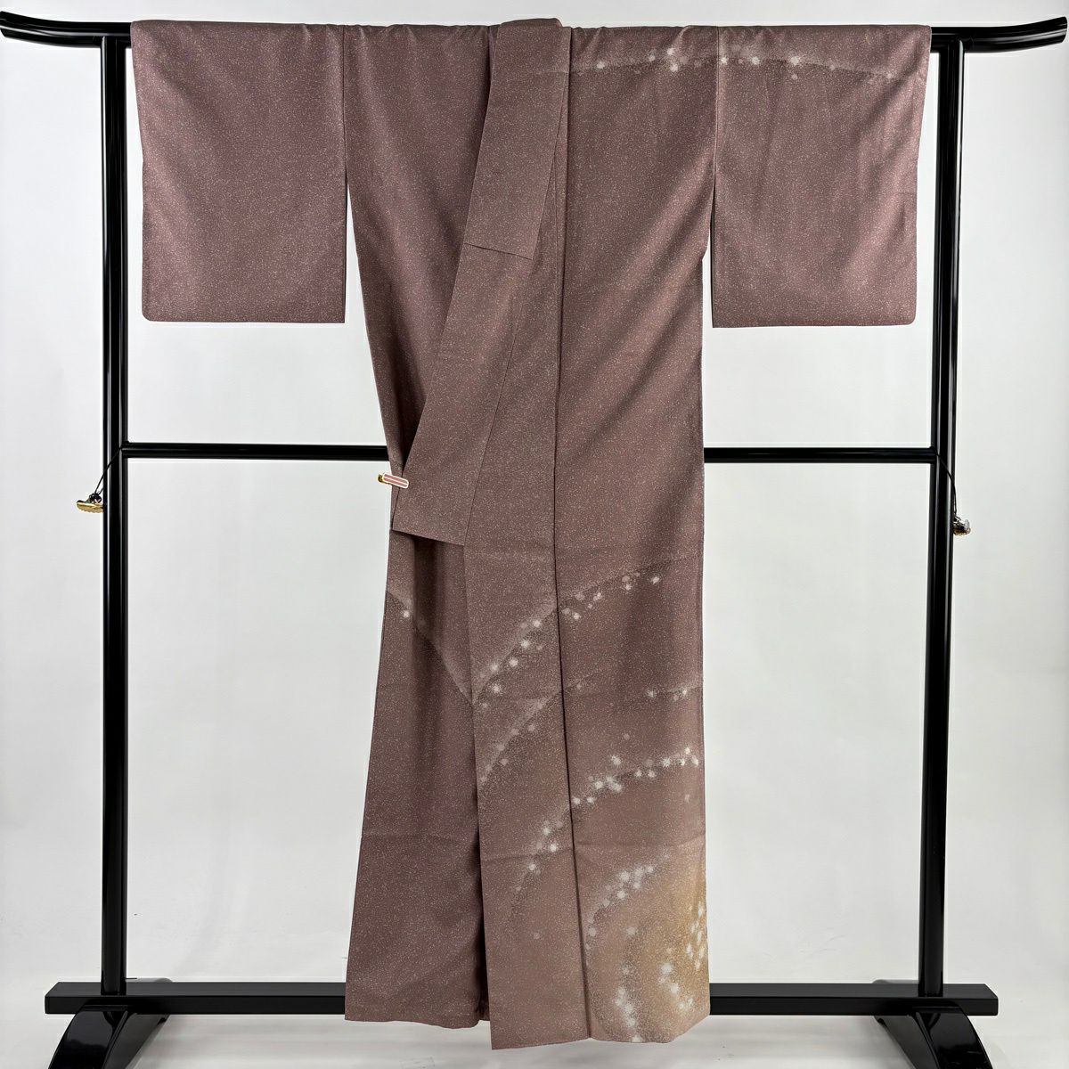 【美品】訪問服 身長157cm 袖長64cm M 雙層 牛首紬織織地 落款あり 幾何學 漸層 小豆色 純蠶絲 逸品級