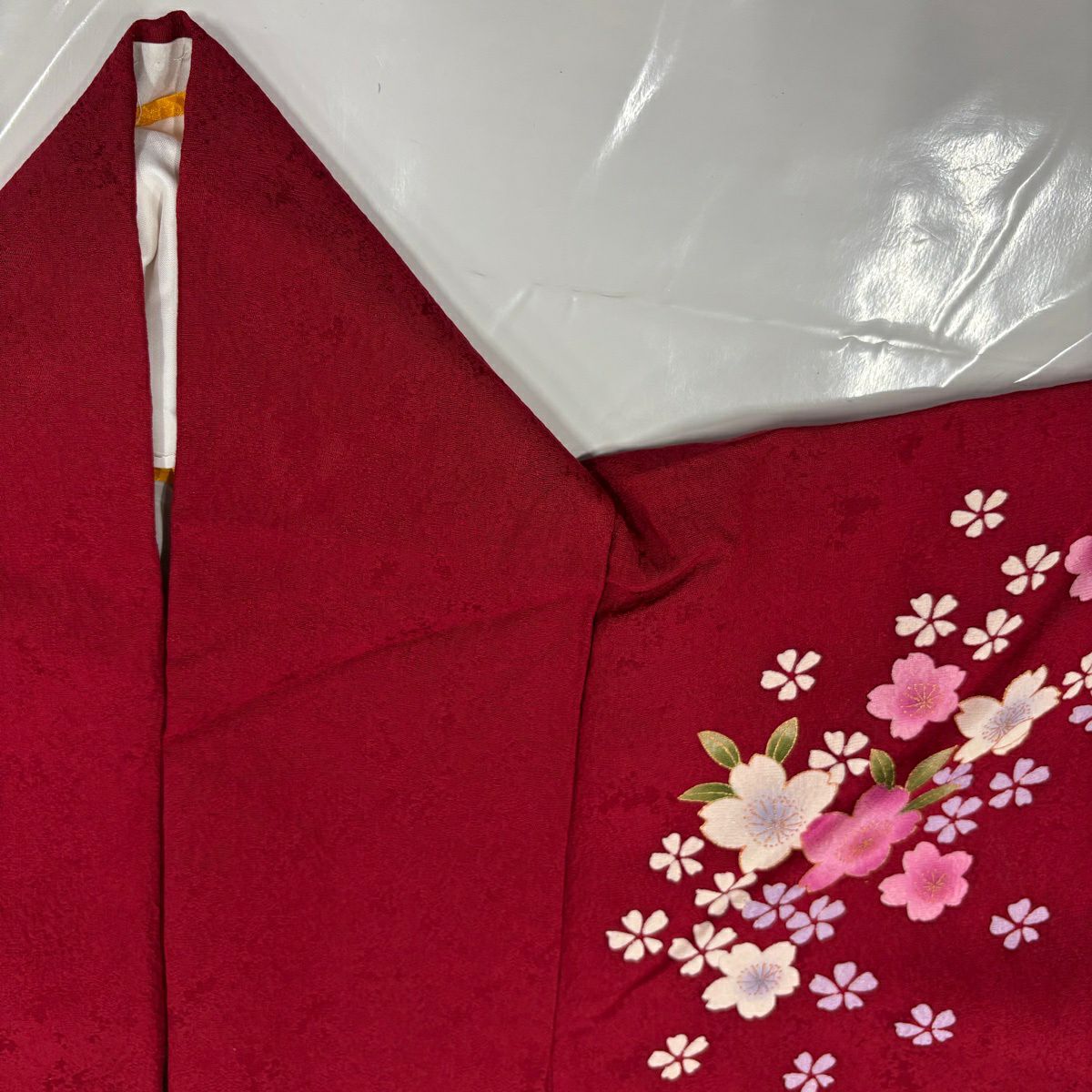 【美品】振袖禮服 身長156cm 袖長64.5cm M 雙層 櫻花 霞 金銀彩 漸層 紅 純蠶絲 優品級