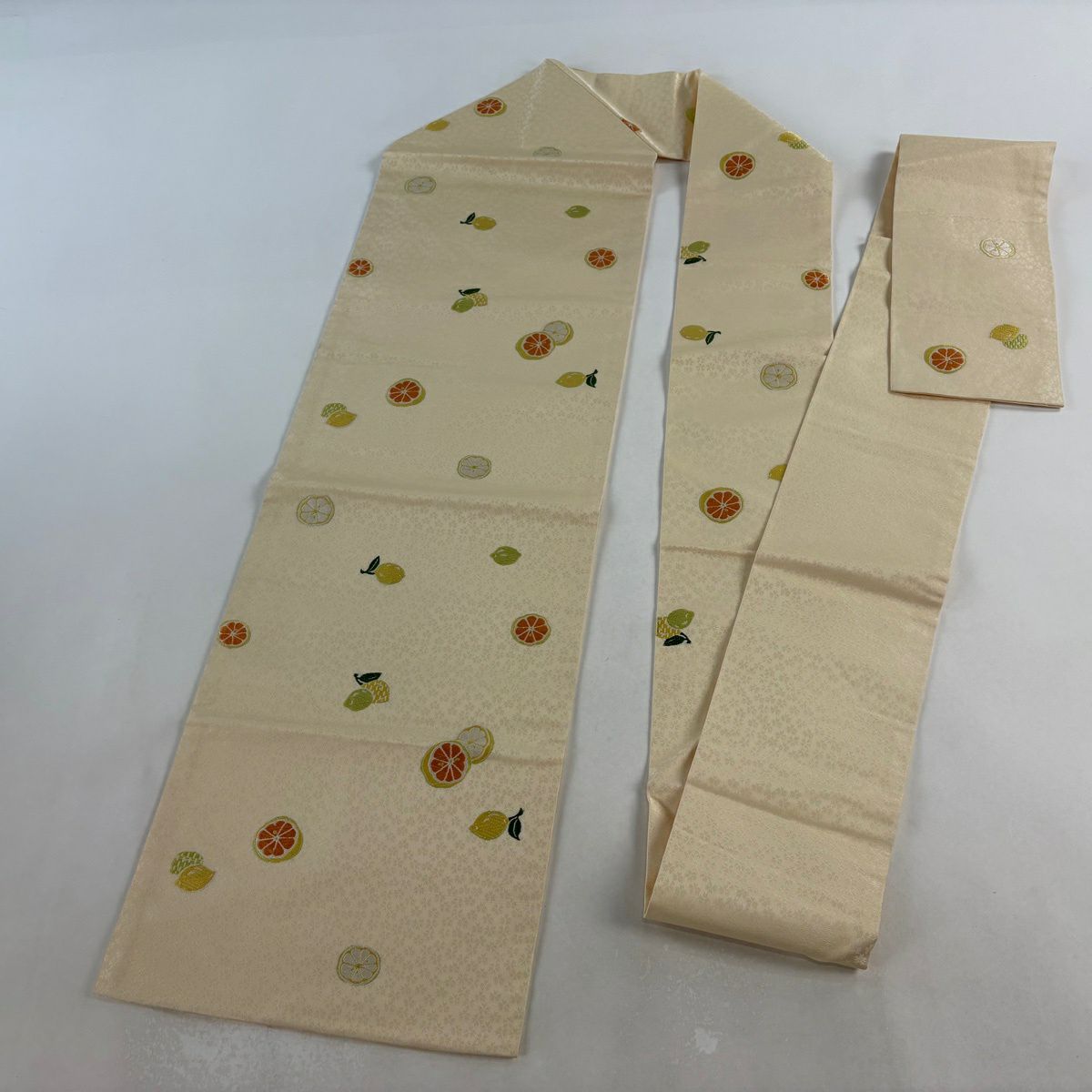 名古屋帶 逸品級 檸檬 地紋 淺橙 純蠶絲